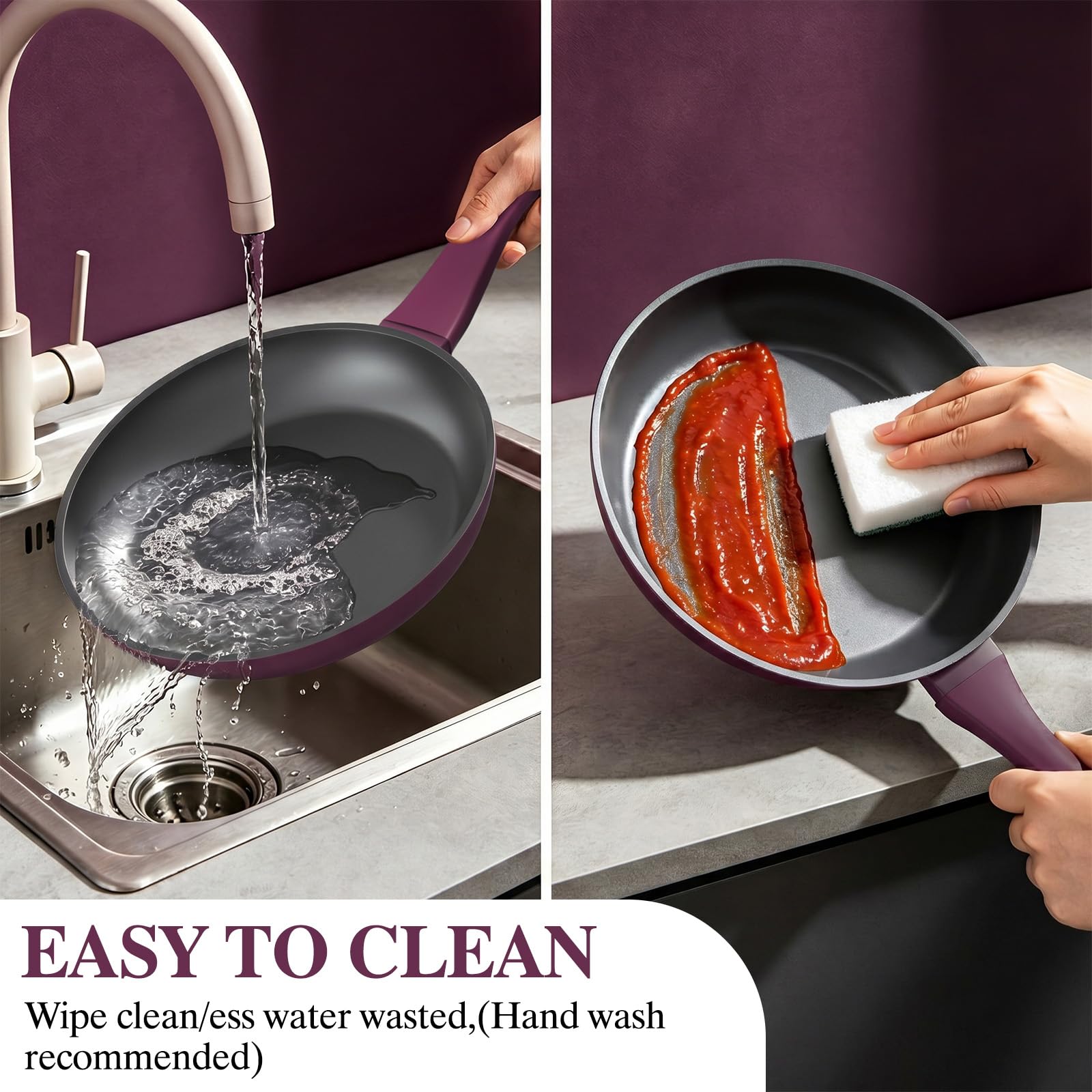 Pots and Pans Set Nonstick, Umite Chef 31-Piece Induction Cookware & Bakeware Set with Frying Pans, Saucepans, Casserole, Steamer, Baking Set & Utensils, PFAS-Free Kitchen Starter Set (Purple) view 5