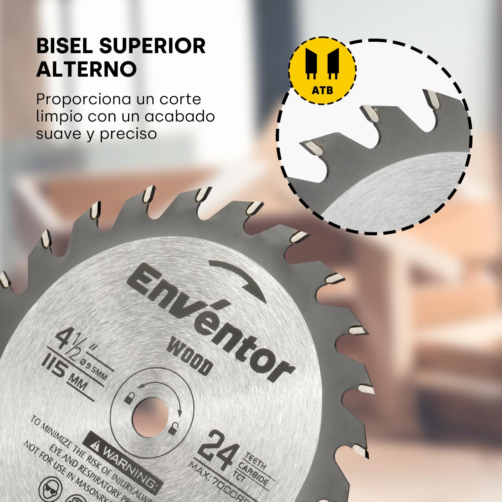 Enventor 3PCS 24T TCT Hoja de Sierra Circular, 115mm x 9.5mm, Punta de Carburo de Tungsteno, Hoja de Mini Sierra Circular para Madera, Compatible con Enventor 76604L