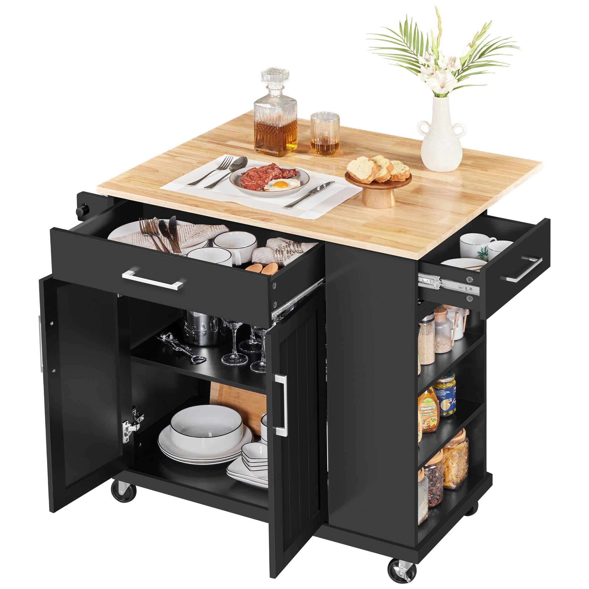 Yaheetech Rolling Kitchen Island Cart with Drop Leaf