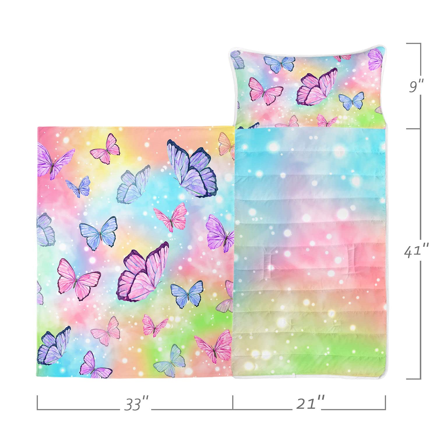 Datura home Space Nap Mat - Watercolor Butterfly Sleeping Bag with Removable Pillow - Daycare and Sleepovers Preschool Kindergarten Bedding Set for Kids Toddler Boys Girls (50