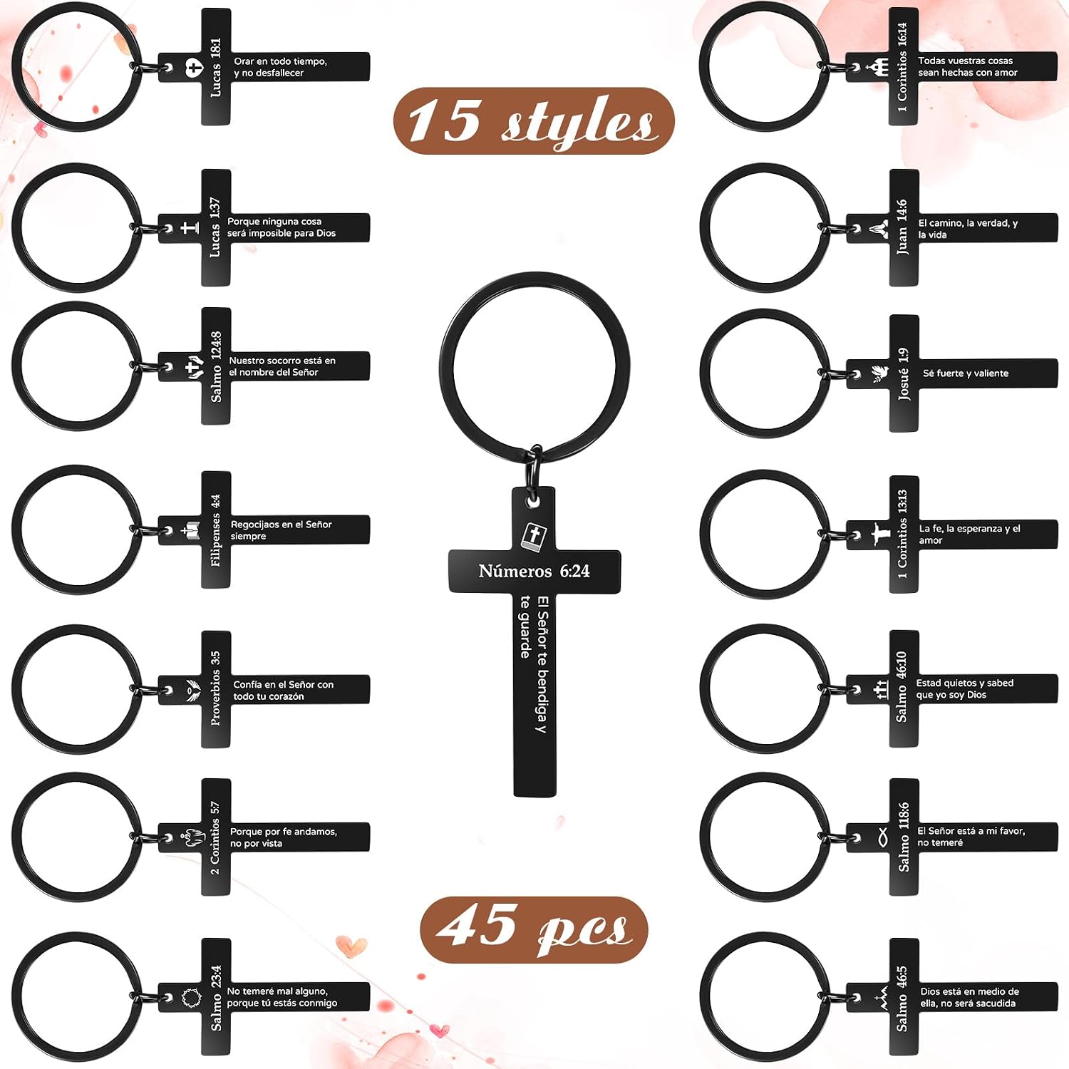 45 Pcs Christian Cross Keychain Bulk 15 Styles Bible Verse Keychain Stainless Steel Religious Inspirational Gifts