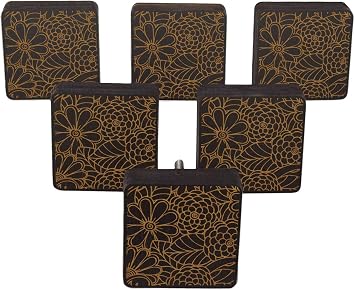 Brown Floral Engraved 10 Pc Furniture Wooden Scallop Knobs Rustic Drawer Pull
