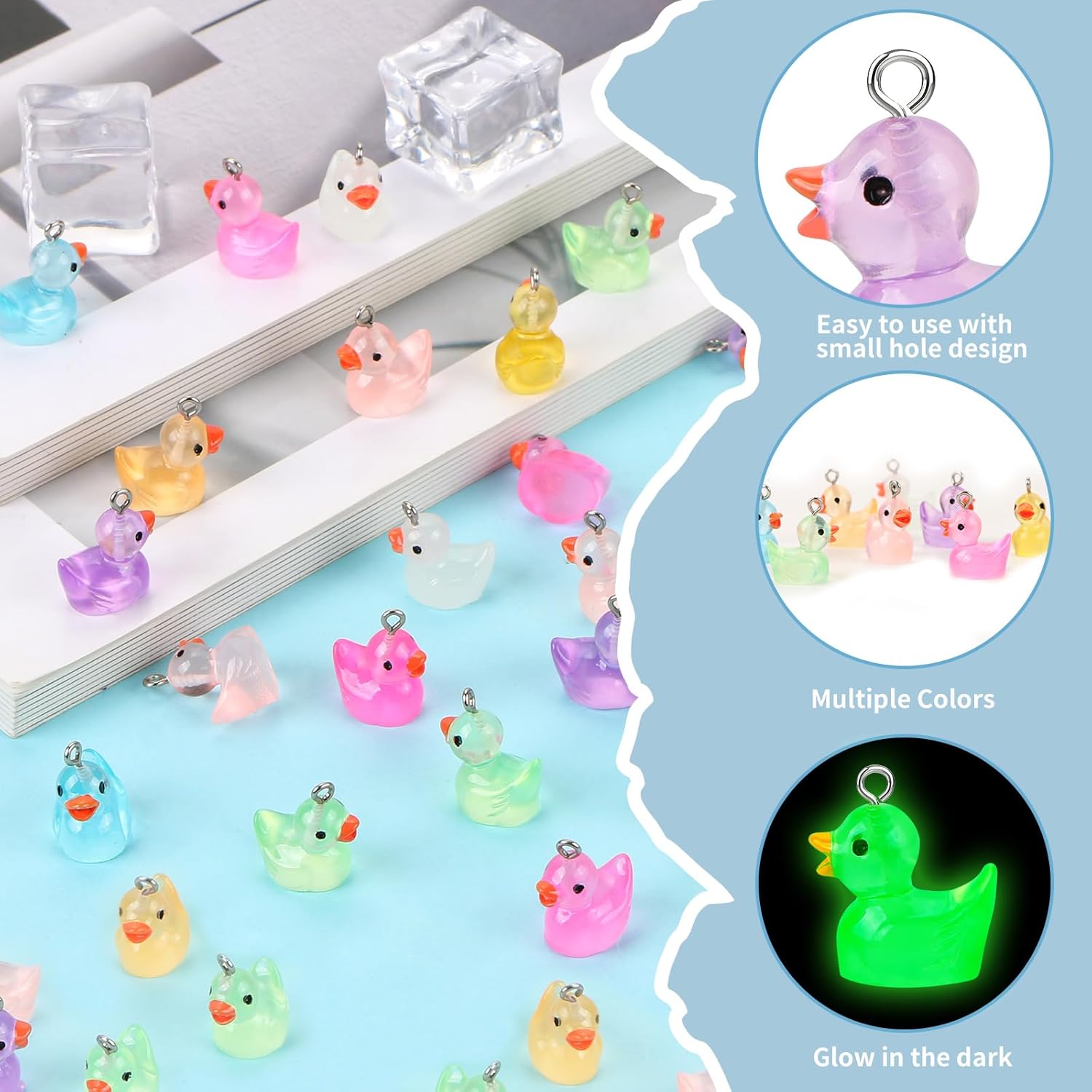 48Pcs Luminous Duck Charms Glow in The Dark Beads Mini Resin Duck Shape Pendant Animal UV Bead Solar Bead DIY Accessories for Jewelry Making Necklaces Bracelets Earrings Arts Supplies Crafts - Image 3