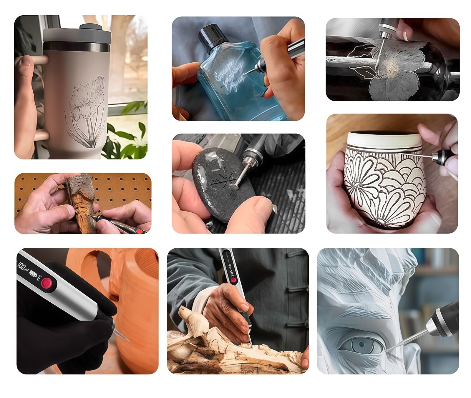 Stylo Graveur Électrique de Précision,3 Vitesses, USB-C, 30 Mèches Diamantées Incluseset 16 gabarits,pour DIY sur métal, bois, verre, plastique et pierre,Débutants & Cadeau Créatif