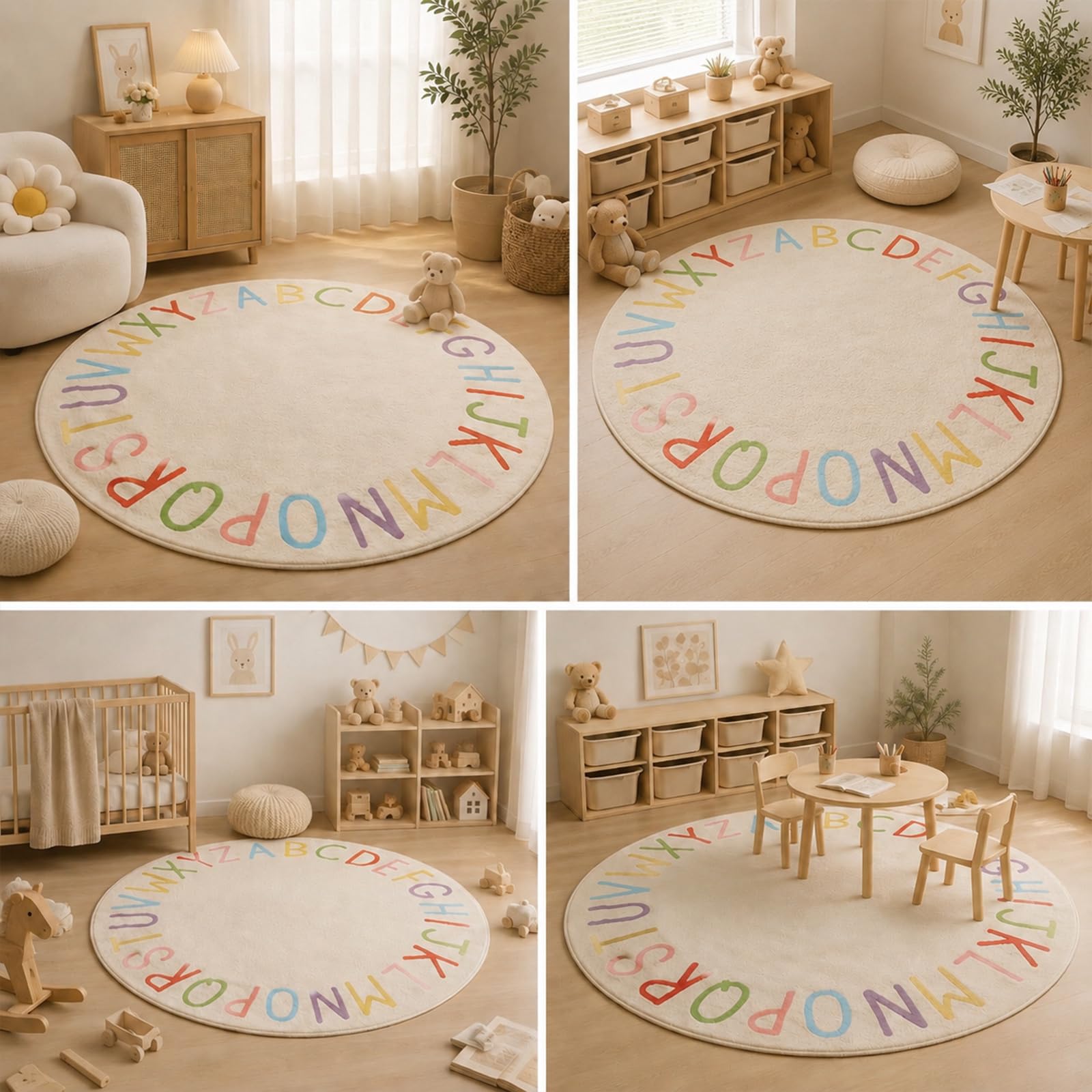 SHIPKEY Tappeti per camerette, tappeti da gioco rotondi per bambini, tappeti alfabetici colorati, tappeti per camerette per bambini, tappeti antiscivolo, tappeti per il soggiorno (120x120cm)