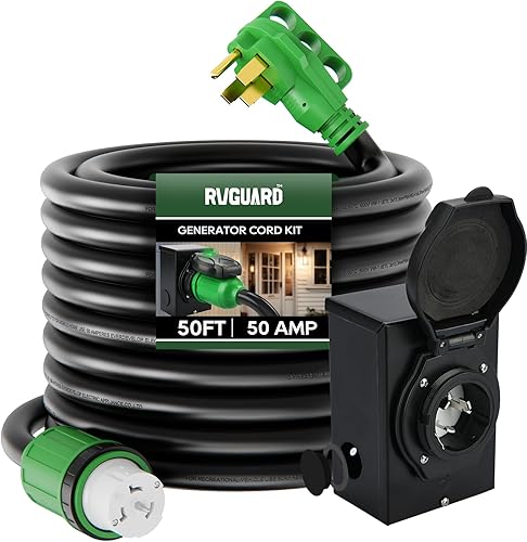 Miniatura 8 de RVGUARD Kit combinado de energía de emergencia, cable generador de 15 pies y 50 amperios y caja de entrada de energía, cable generador NEMA 14-50P a