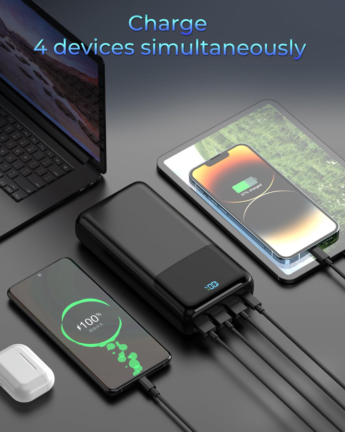 Power Bank 50000mAh, 30 W Batteria Esterna Ricarica Rapida,PowerBank con USB-C 4 uscite e 2 ingressi LED Display Power Bank Per Cellulare Tablet Campeggio