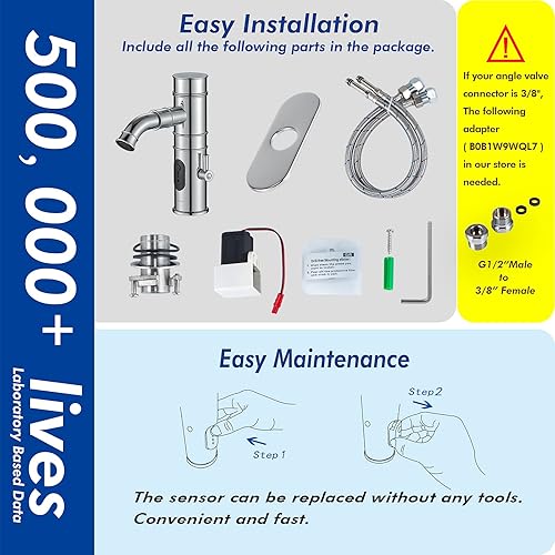Miniatura 6 de TUSEE Grifo manual y automático con boquilla giratoria, grifo de baño sin contacto con control de temperatura y control de flujo, cromado, TS-5501C