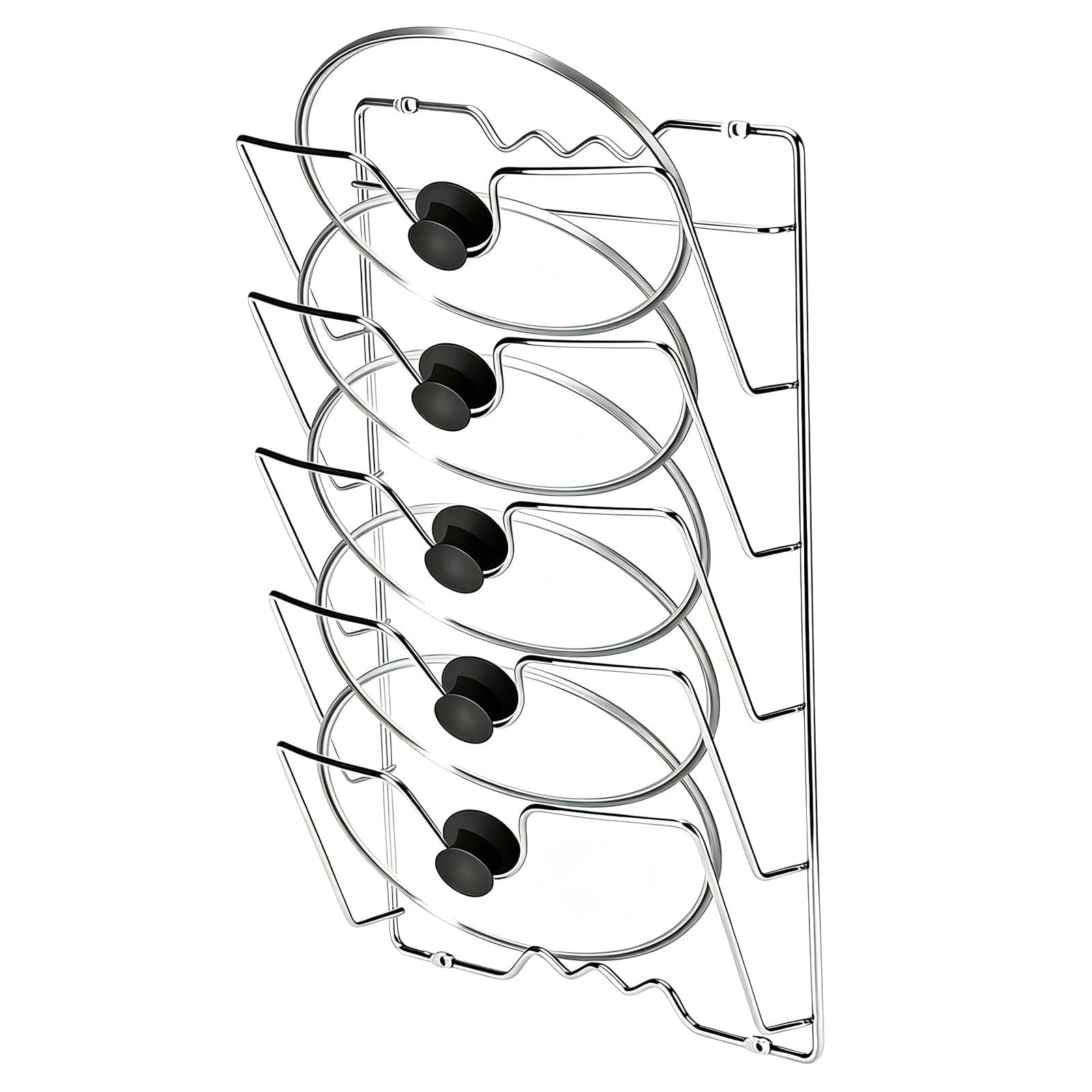 Portacoperchi per pentole, organizer per coperchi per pentole a 5 livelli per sportello/parete dell'armadio, portavasi montato a parete in argento per riporre oggetti in cucinino
