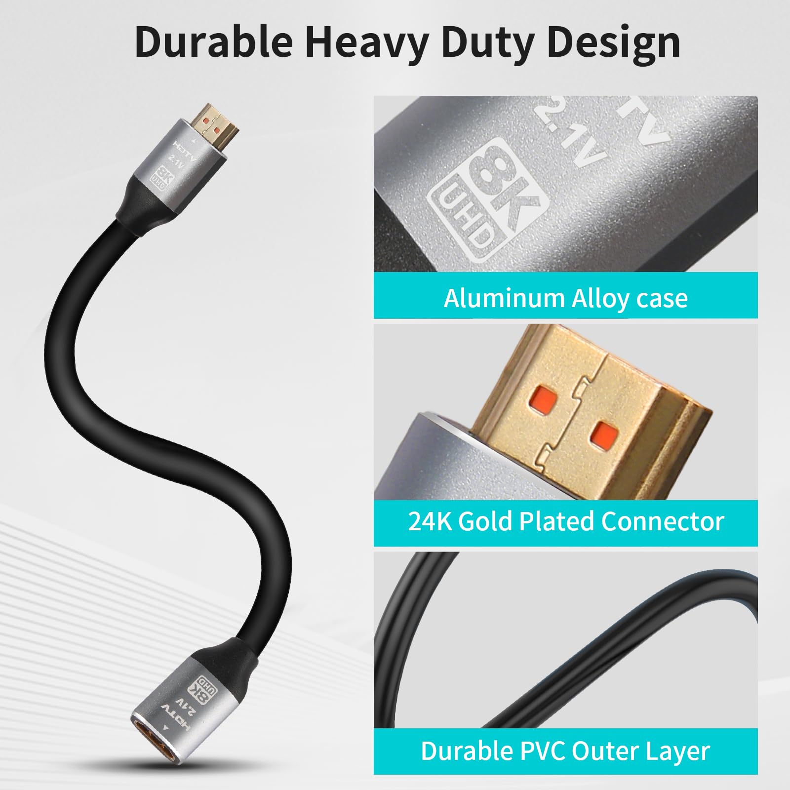 Cavo di prolunga HDMI 8K, confezione da 2, adattatore HDMI maschio a femmina, 3 m, compatibile con Xbox, PS5, PS4, Roku, TV, laptop, PC e altro ancora