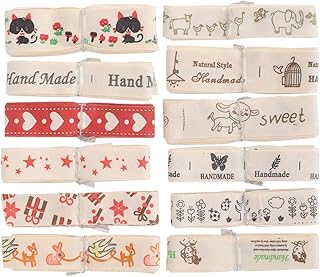 Atyhao Rubans Gros-Grain imprimés, 12pcs Gros-Grain et Ruban de Satin Assortiment Style Polyester Coton Ruban Dessin animé Impression Fait à la Main Bricolage Couture Cadeau vêtements Accessoires