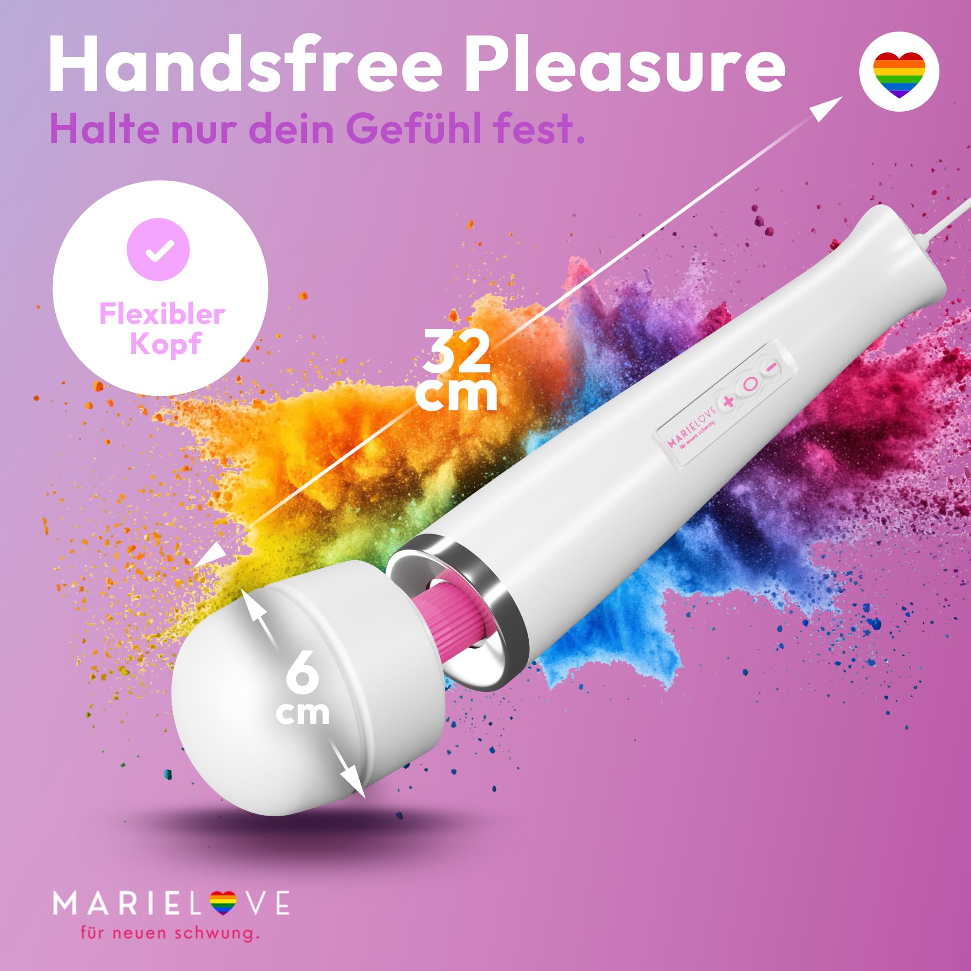 MARIELOVE Baguette de massage haute performance 20 niveaux Forte vibration et tête flexible en silicone Idéal pour la relaxation musculaire et le massage du cou et du dos
