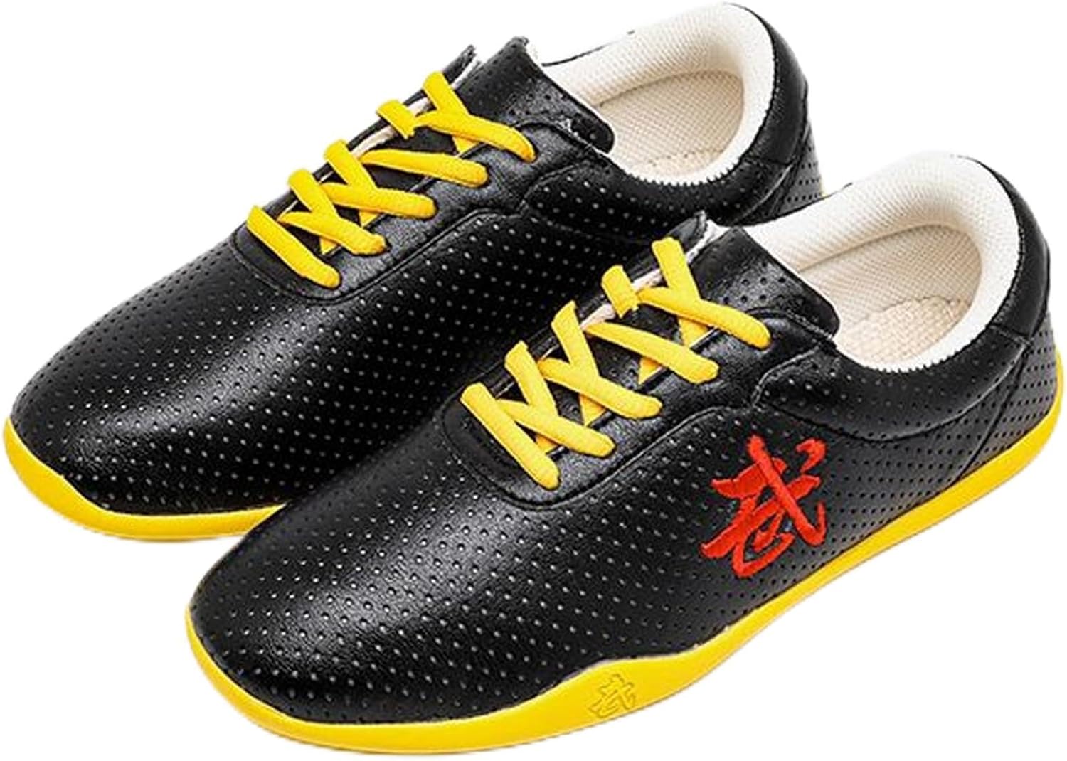 PU Leather Kung Fu Tai Chi Shoes Kid Women Men Breathable Martial Art Shoes Beef Tendon Bottom Sneakers Wu Shu Taekwondo Karate Training Sports Casual Walking Shoe(Size:39EU/245mm,Color:WHITE)