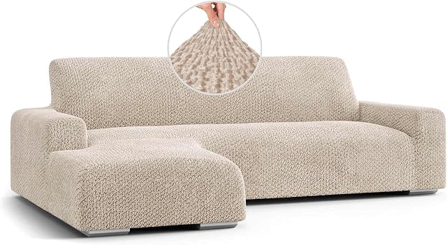 Menotti L Shape Sofa Cover - Sanitised Velvet Sectional Covers Chaise Lounge Couch Cover Soft Fabric Slipcovers 1-piece Form Fit Stretch Furniture Cover - Velvet Collection (Beige, L-Shape Left)