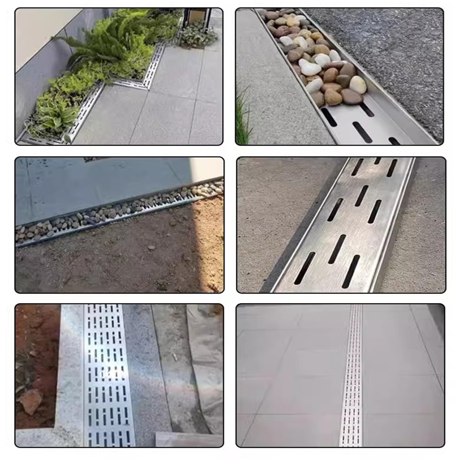 Kit de vidange de canal, 3,5 cm de largeur, drain de tranchée extérieur mince et étroit, gouttière d'égout souterraine pour patio, allée, garage, usage industriel
