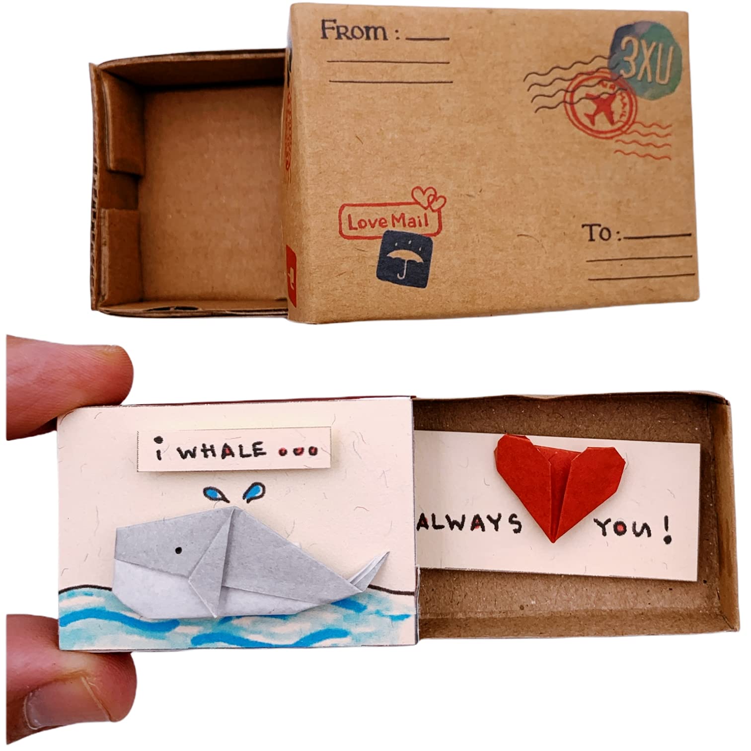 immi Origami Überraschung in der Box, kleines Geschenk (Wal/Herz)