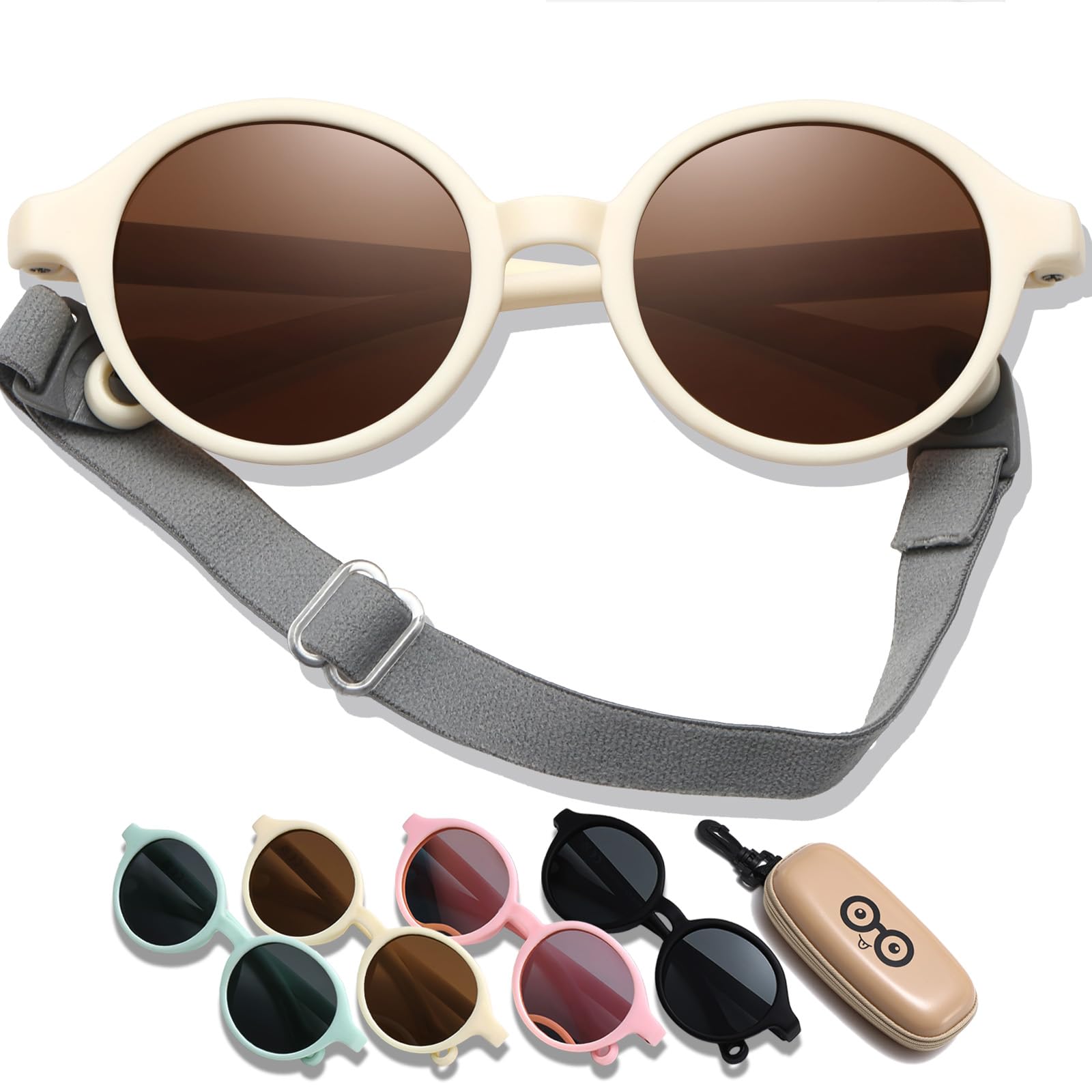 D Lolylad Baby Sonnenbrille 0-36 Monate, Polarisierte Kinder Sonnenbrillen Baby UV400 Schutz mit Riemen Verstellbar für Mädchen Jungen Kleinkind