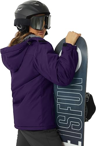 Miniatura 6 de TACVASEN Chaqueta de invierno para mujer, chaqueta de esquí impermeable, abrigo de nieve, chaqueta de lluvia de forro polar cálido con capucha