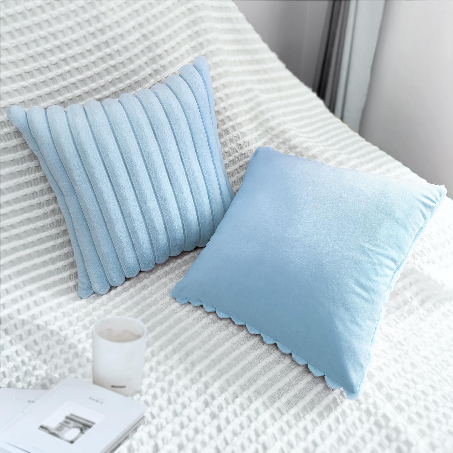 2 Pack Pillow Covers, 20x20 Faux Fur Square Throw Pillow Covers for Living Room Decorations Throw Pillow Case, Throw Pillow Cover Cushion Cover for Home Sofa Bedroom Car, Light Blue - Image 4