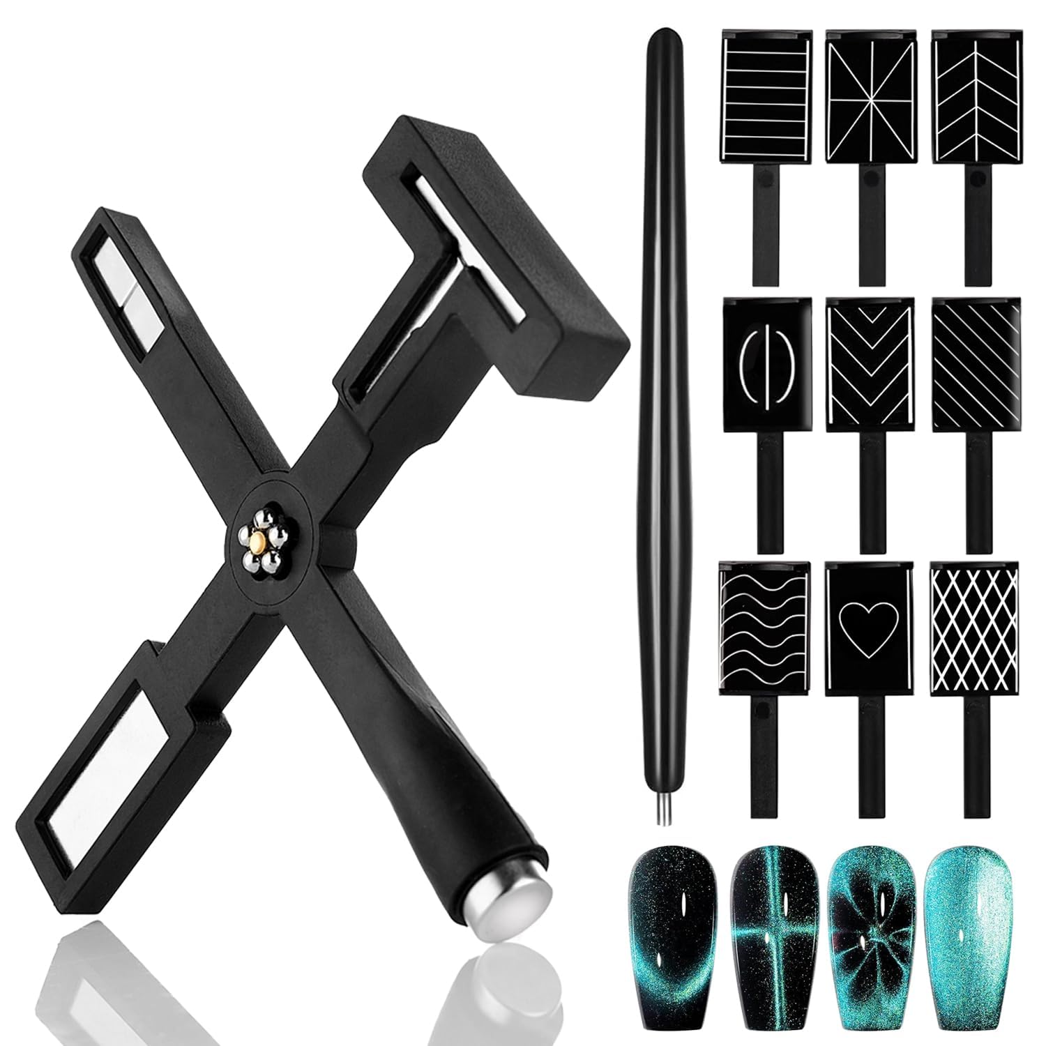 6 in 1 Nail Magnet, Cat Eye Gel Nail Polish Magnet for Nails, Magnetic Nail Polish Gel Tools with Silicone Protective Case for 3D Nail Art Design Nail Salon or DIY(Black) (Black-1)-image-20