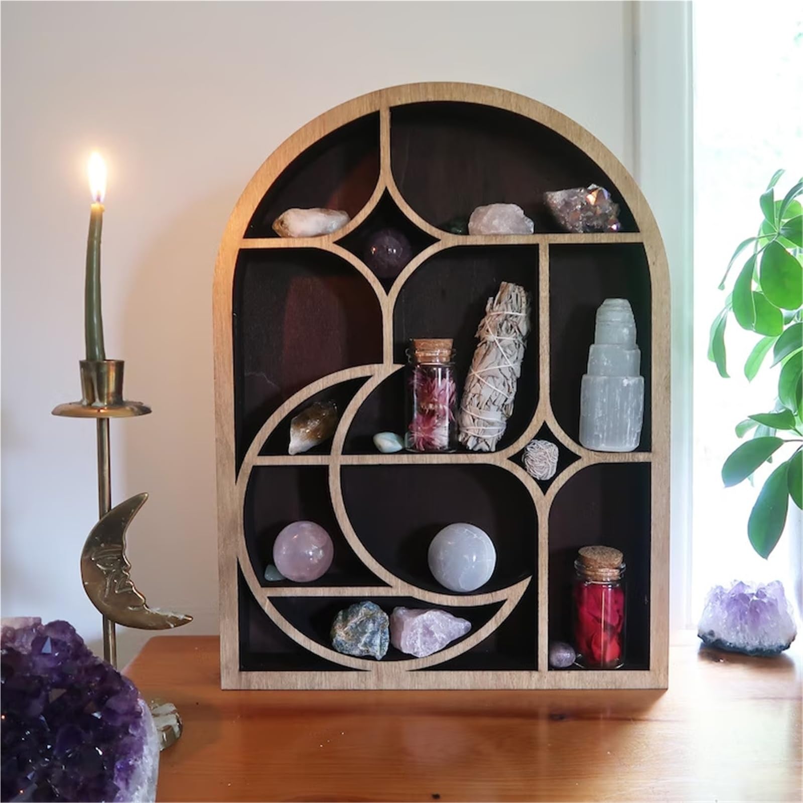 Estante Flotante De Pared En Arco Para Cristales Soporte Boho Para Aceites