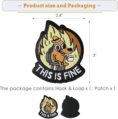 Vista 6 de This is Fine Dog Patch, 1 parche bordado con meme divertido, parche táctico militar moral con cierre de gancho, bonitos accesorios de apliques