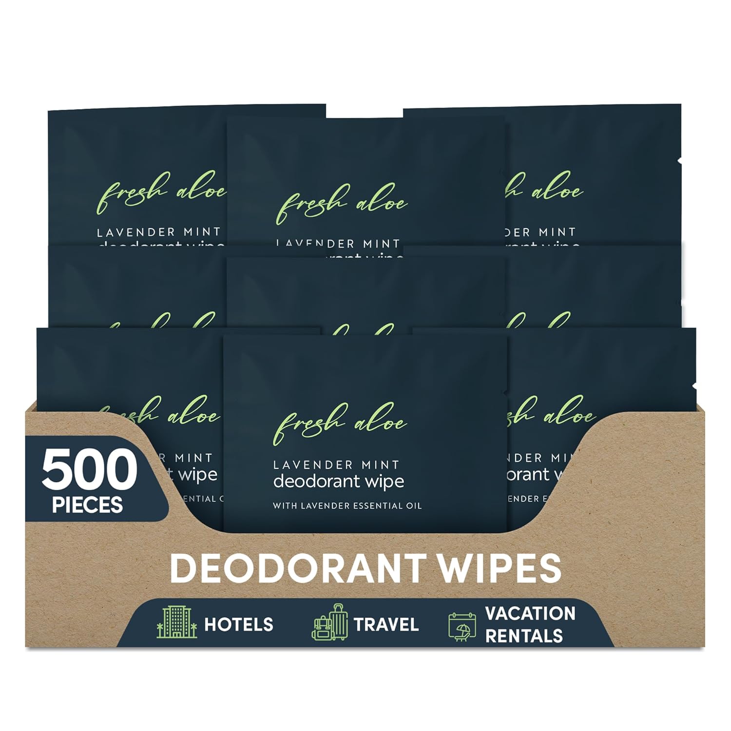 Individually Wrapped Deodorant Wipes | 500 Count Bulk | Lavender Mint with Fresh Aloe | Aluminum Free Travel Toiletries for Men and Women