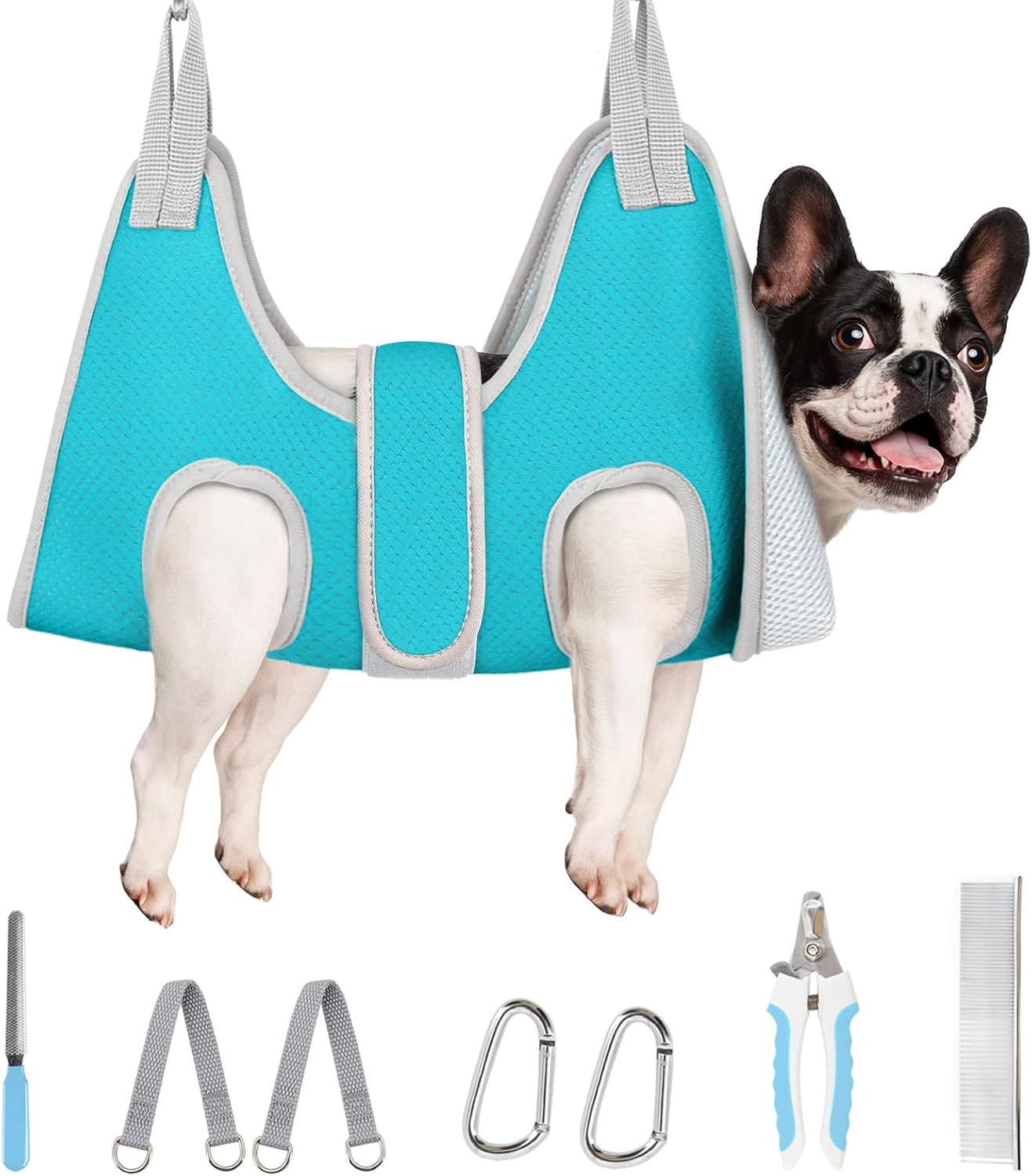 Supet Dog Grooming Hammock for Large Dogs, Dog Hanging Harness for Nail Trimming Doorframe, Pet Holder Restraint for Clipping Nails, Pet Hoist Sling for Cutting Nails at Home (Blue XL)