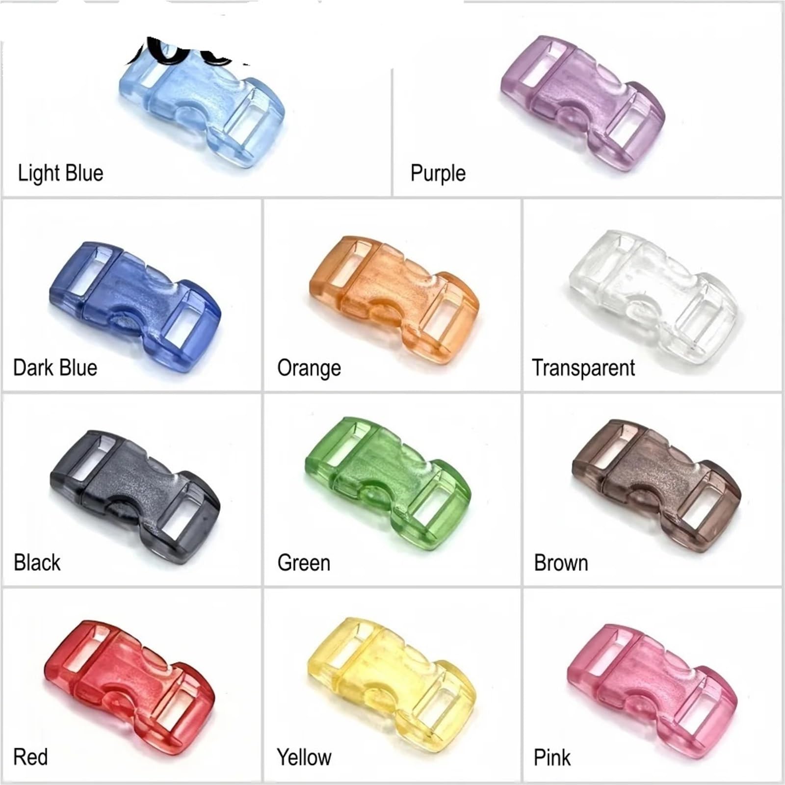 Schnallen und Clips für Rucksäcke 11–110 Stück 10 mm transparente bunte Mini-Plasitc-Seitenverschlussschnallen for Armband-Bastel-Katzenhalsbandverschlüsse