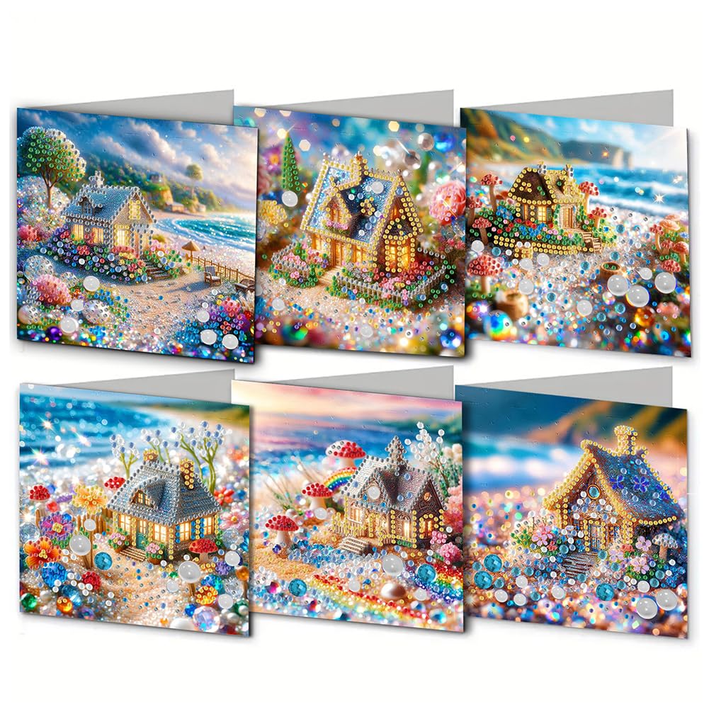 6 Pcs 5D DIY Diamond Painting Greeting Cards, Round Drill Crystal Craft Cards, Handmade Gift Rhinestone Painting Card, Wish Card for Birthday Thanksgiving Day Valentine's Day Gift-32