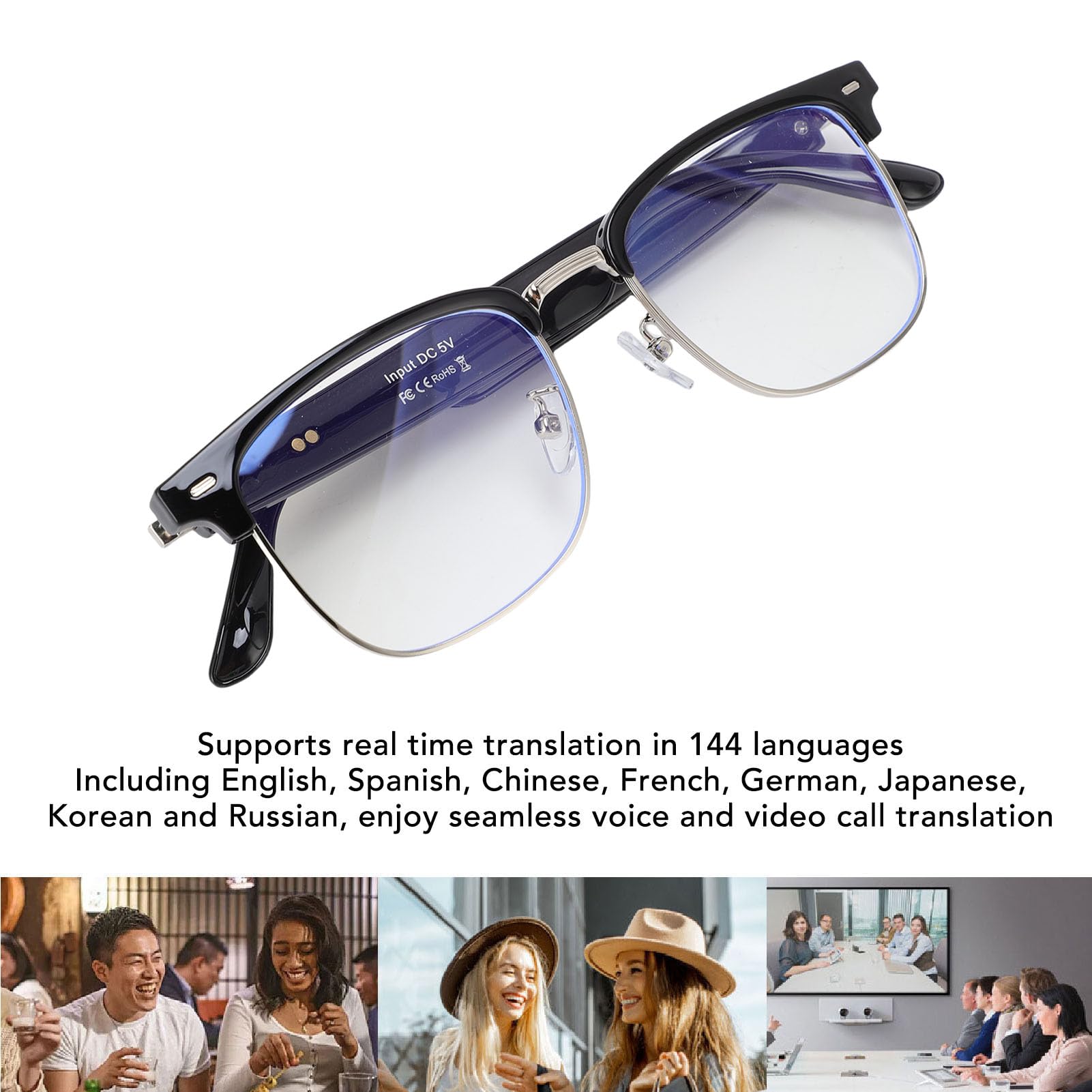 Smart Glasses with AI, Bluetooth 5.3 Translation Glasses with 144 Languages Real time Translation, Translator Glasses Blue Light Filtering Lenses, Smart Glasses for Men Women