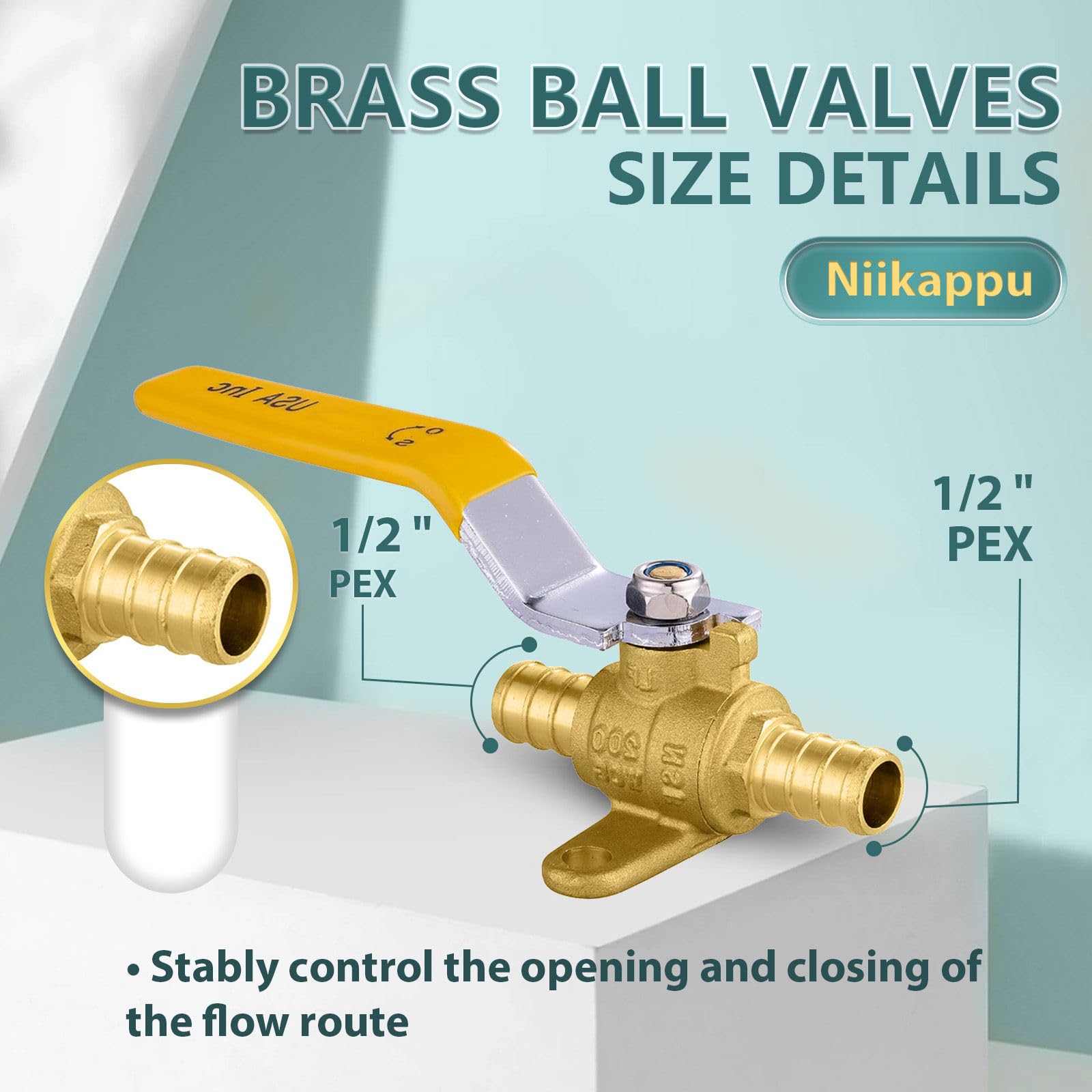 5 valvole a sfera, 1/2" Pex valvola di chiusura a crimpare con orecchio a goccia, in ottone giallo, valvola a sfera di arresto Pex B per tubo olio, acqua aria, carburante, ASTM F1807