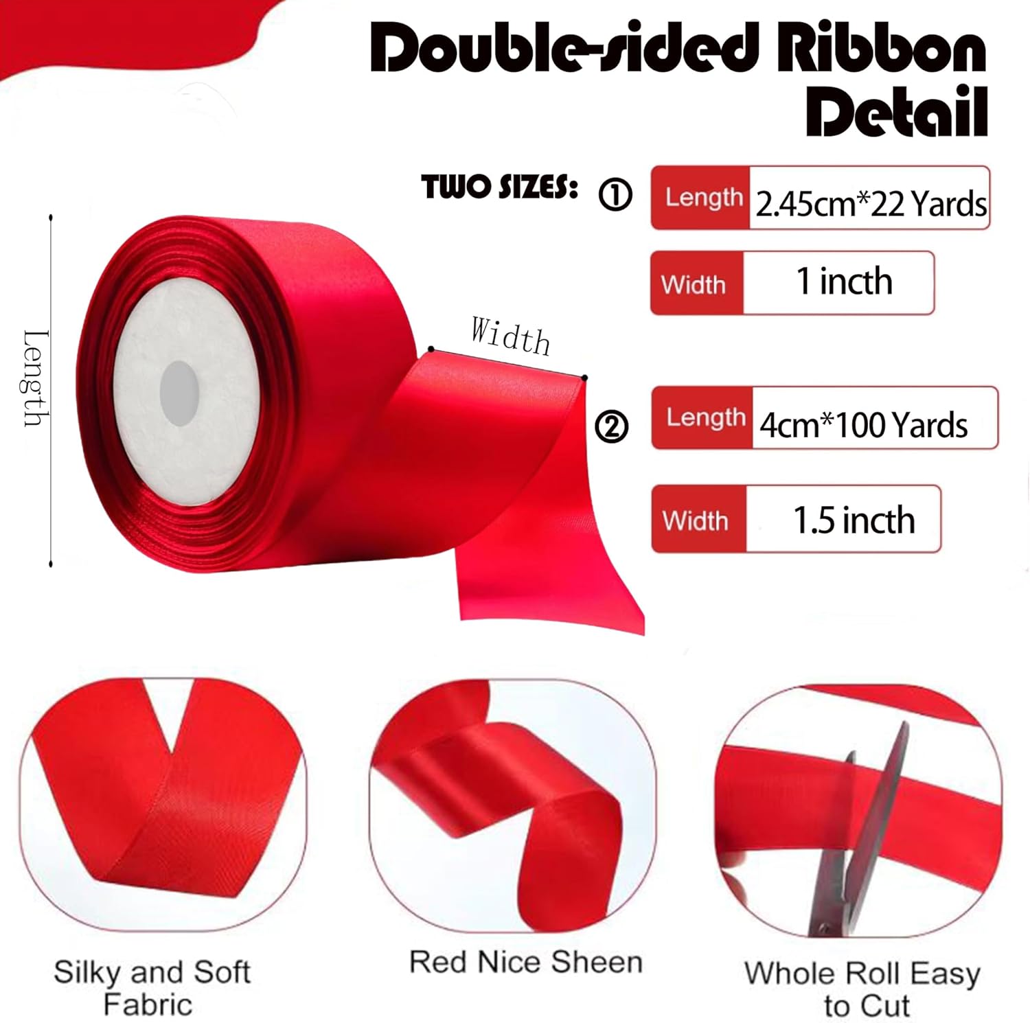 1 Inch Red Satin Ribbon, 22 Yards Double Faced Fabric Ribbons for Gift Wrapping, Bouquet, Garland, Bowknot, Hair, Crafts, Balloons, Party Decoration - Image 2