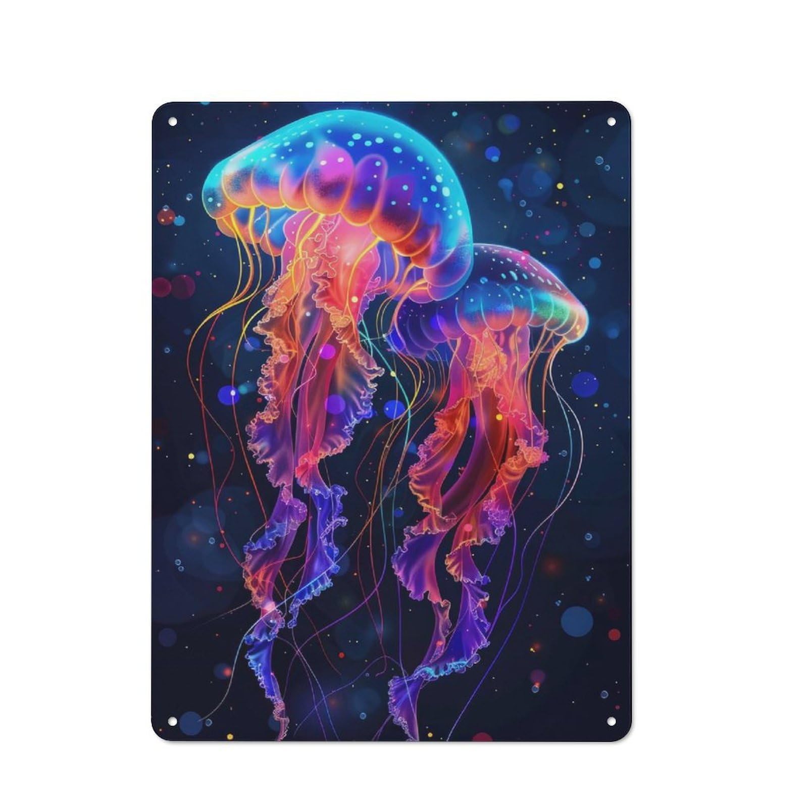 Junmoney Style-8 Metal Plaque 40X30cm With Neon Jellyfishes For Pub Or Café, Vintage Decor, For Vintage Wall Decor Fans, For Metal Sign Collectors