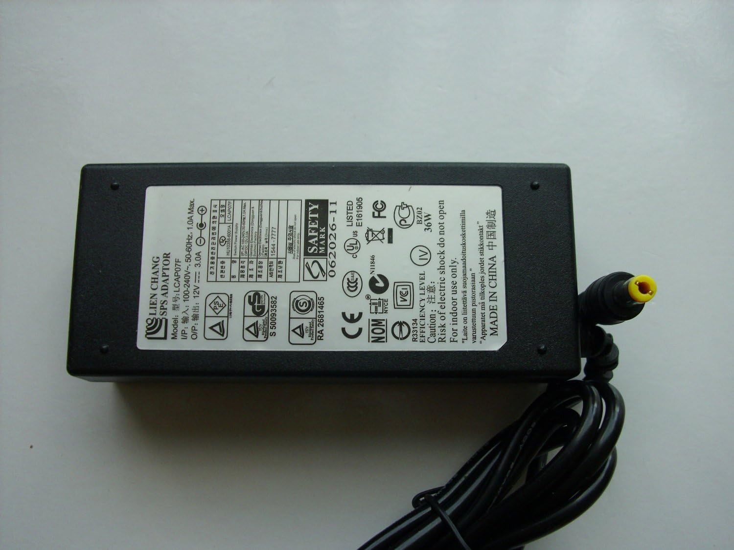 LCAP07F SPS AC ADAPTER POWER SUPPLY 2.5MM CONNECTOR 12V 3A
