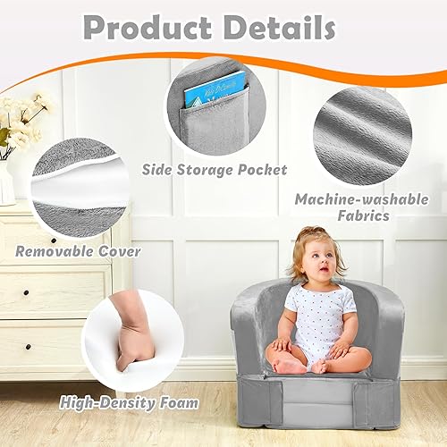 Miniatura 4 de QUCHI Cama de viaje para niños pequeños, cama portátil para niños pequeños, sofá plegable 2 en 1 de viaje, cuna de espuma suave con funda lavable,