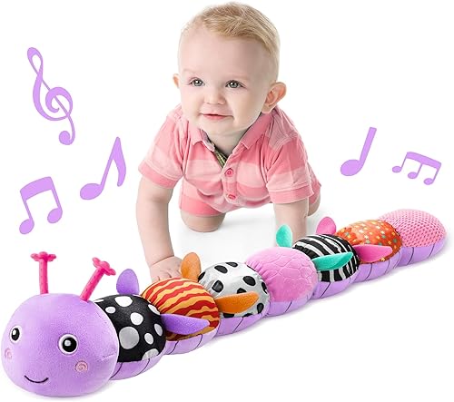 Miniatura 13 de LIGHTDESIRE Juguetes musicales para bebés, oruga, juguete de peluche infantil con arrugas y sonajeros, juguetes sensoriales suaves con texturas para