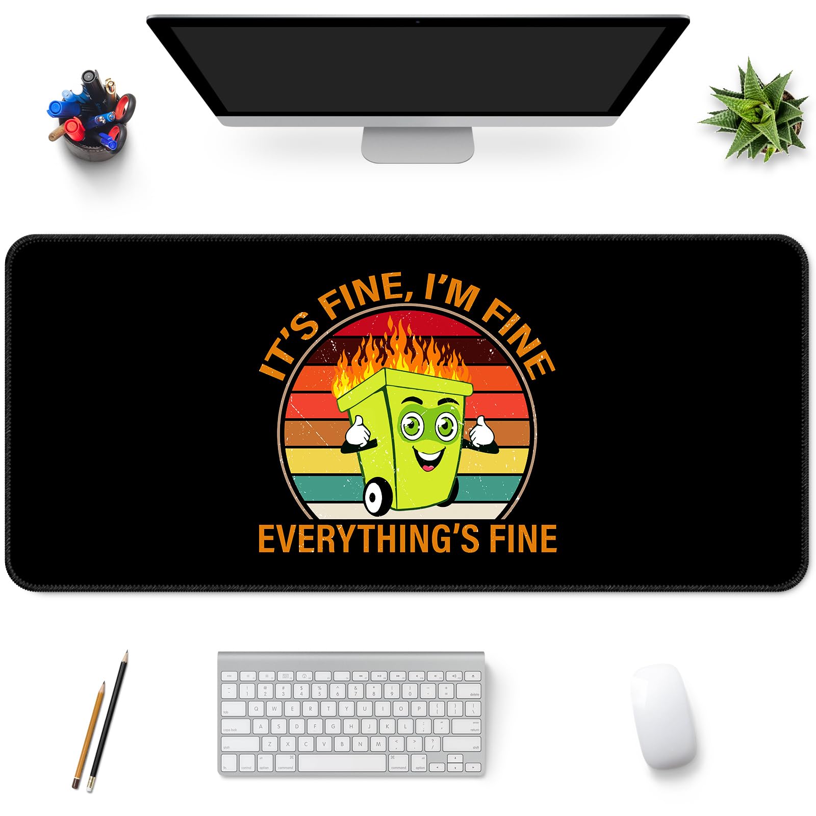 Desk Mat,Large Mouse Pad 35''×15.6'' XXL Extended Gaming Mouse Pad Mat with Non-Slip Base Stitched Eges Mousepad for Computer,Office,Keyboard and Laptop - Black Fire