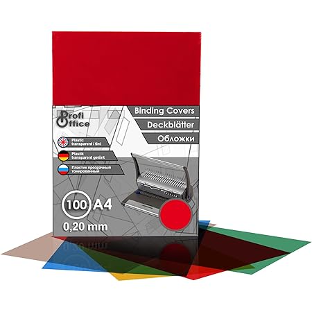 ProfiOffice® Deckblätter, DIN A4, transparent-rot, glänzend, 0.20 mm, 100 Stück(59004)
