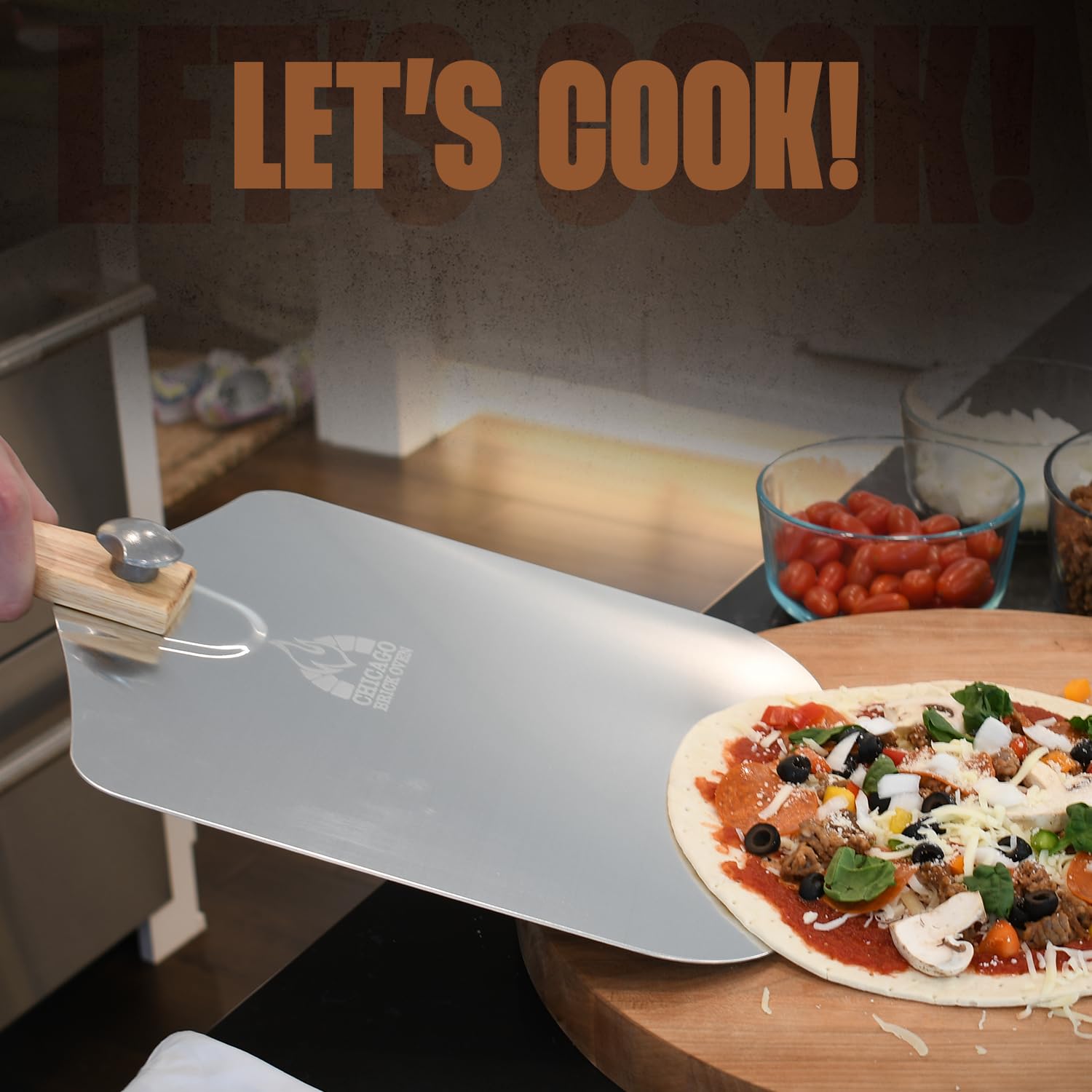Opvouwbare pizzaspel met houten peddel handvat, 12 x 14, roestvrij staal draaispatel, gemakkelijk op te bergen, bakstenen oven grill keukenaccessoires