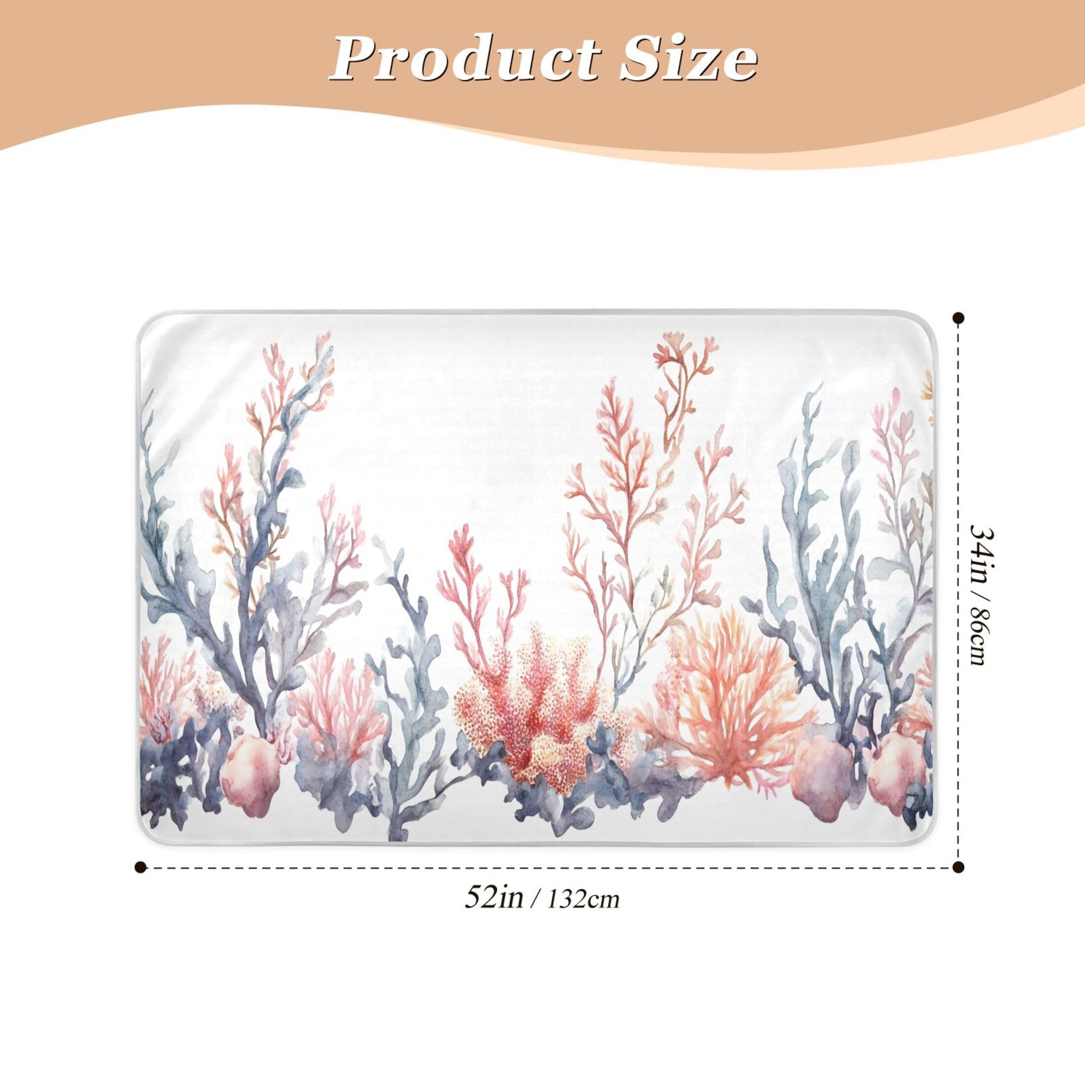 Takiito Watercolor Corals Seaweed Bed Pad Reusable Bed Underpad Washable Waterproof Leak-Proof Quick Dry Incontinence Pee Pad for Toddlers Kids Adults Pets 34x52 in