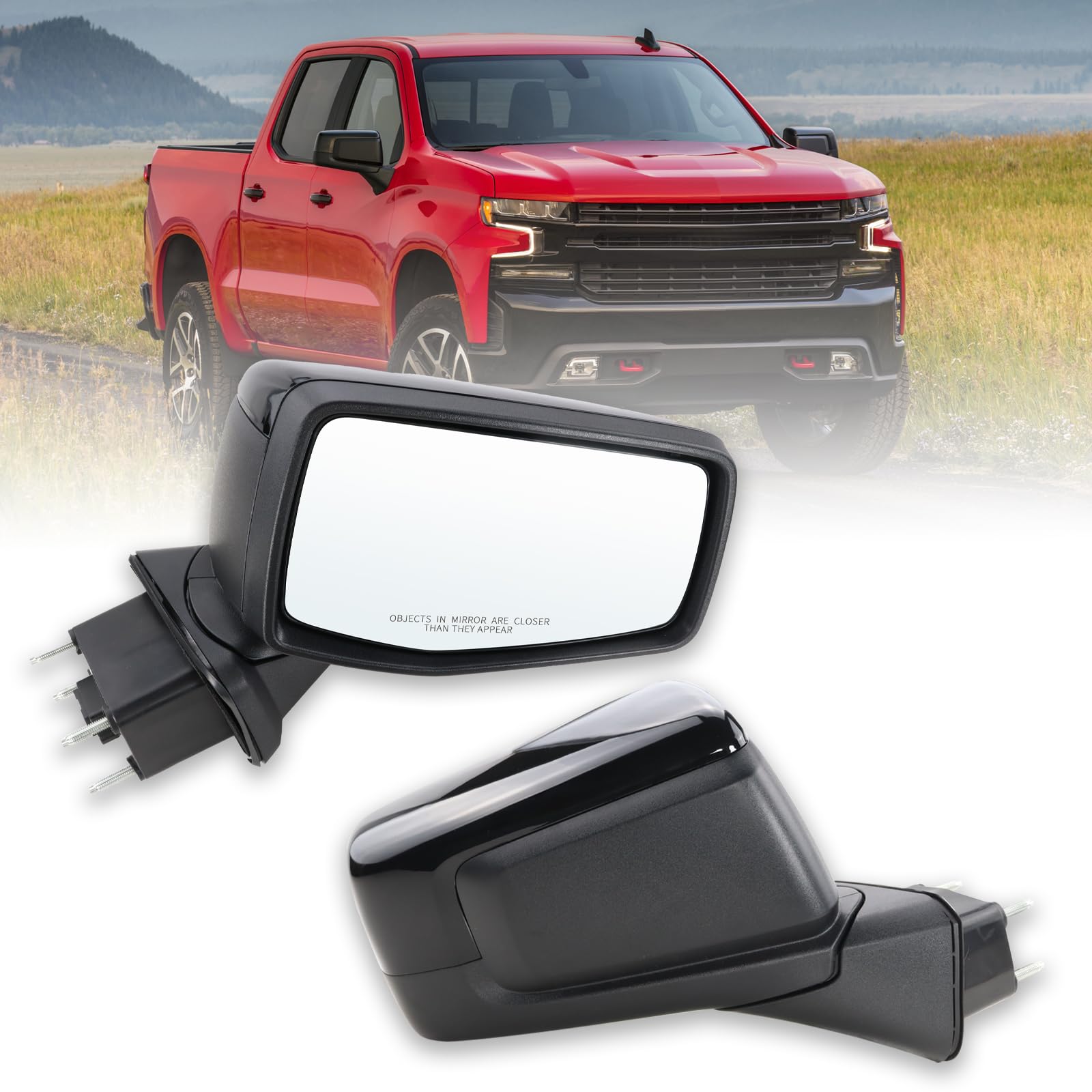 right passenger side mirror compatible with 2019-2025 chevy silverado 1500 power glass manual folding with temperature sensor non-heated without turn signal replace#gm1321582(5pins)