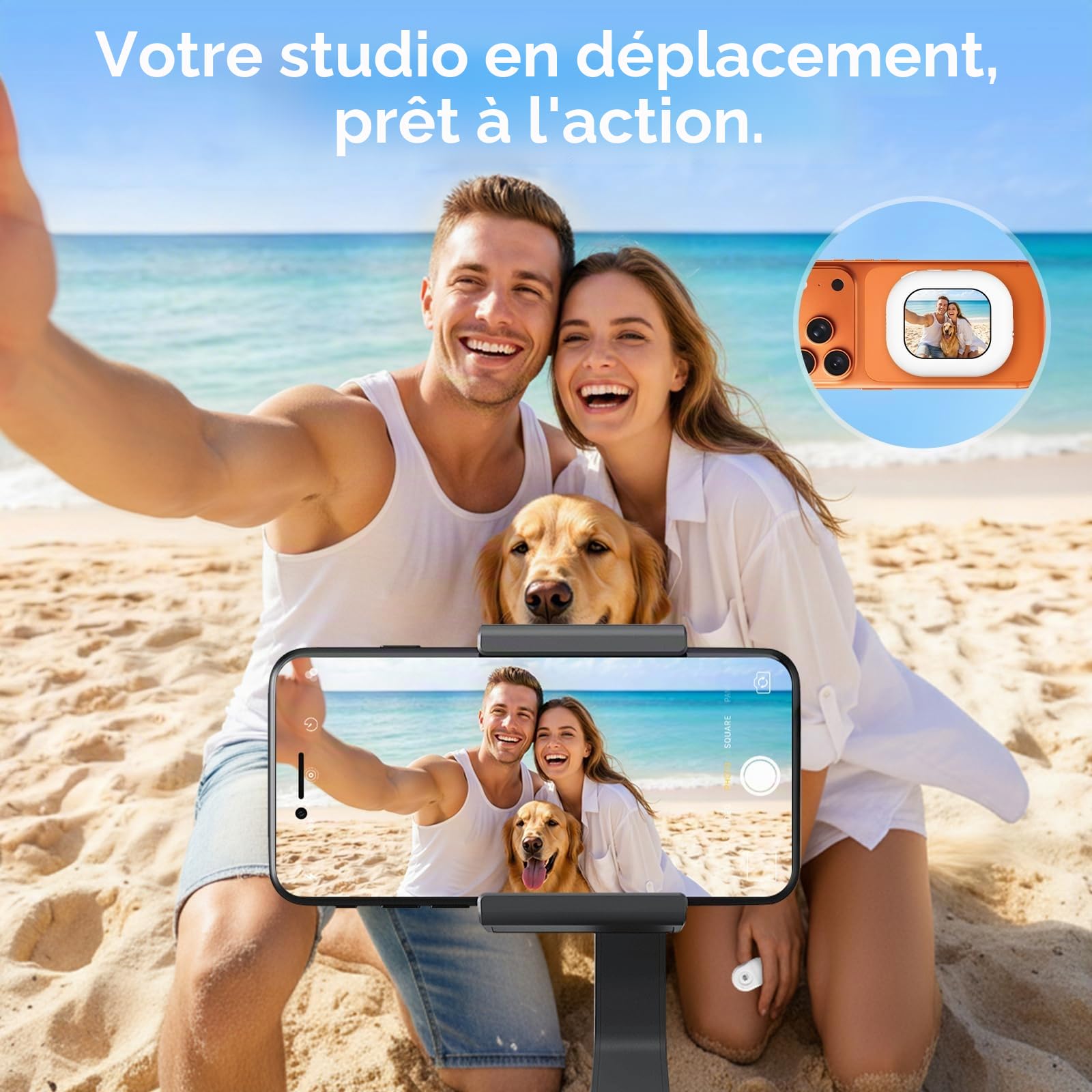 Écran de Moniteur Selfie, Magnétique Retour Camera Compatible avec iPhone et Android Vlog TikTok LiveStream, Bluetooth Camera Vlog Enregistrement sans Fil, Kits Photo et Vidéo, Blanc