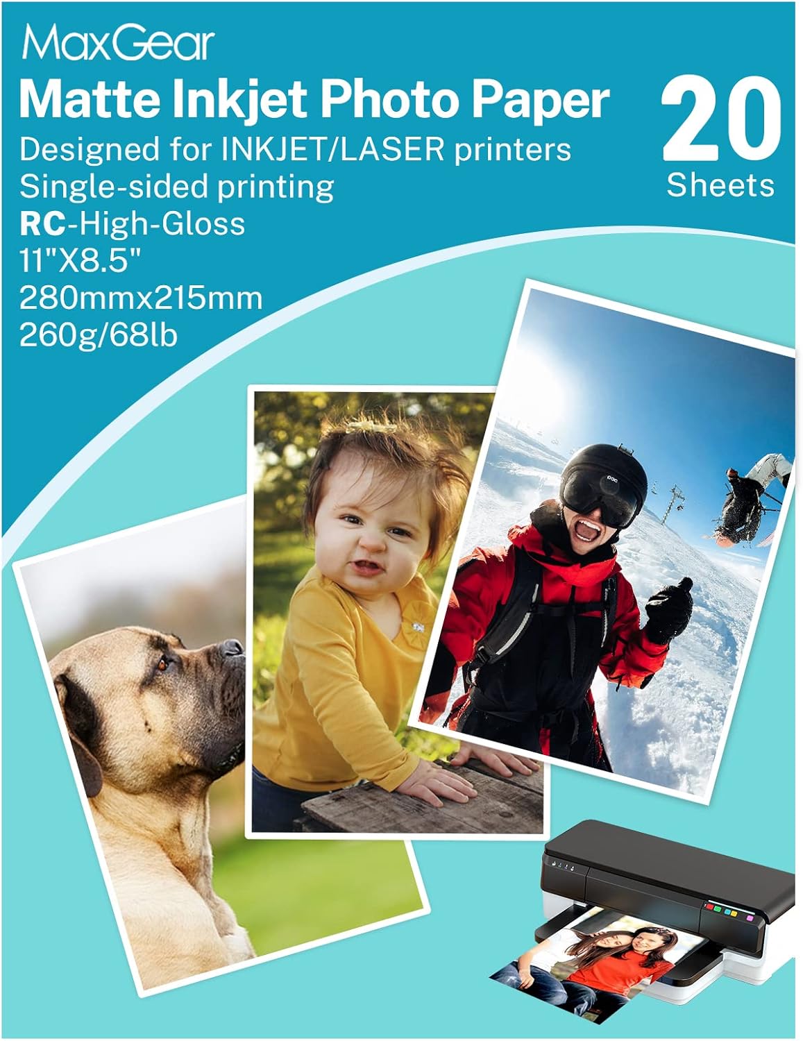 Amazon ハイグロスフォトペーパー、8.5インチx11インチ(20枚)、70ポンド 260gsm、インクジェットおよびレーザー