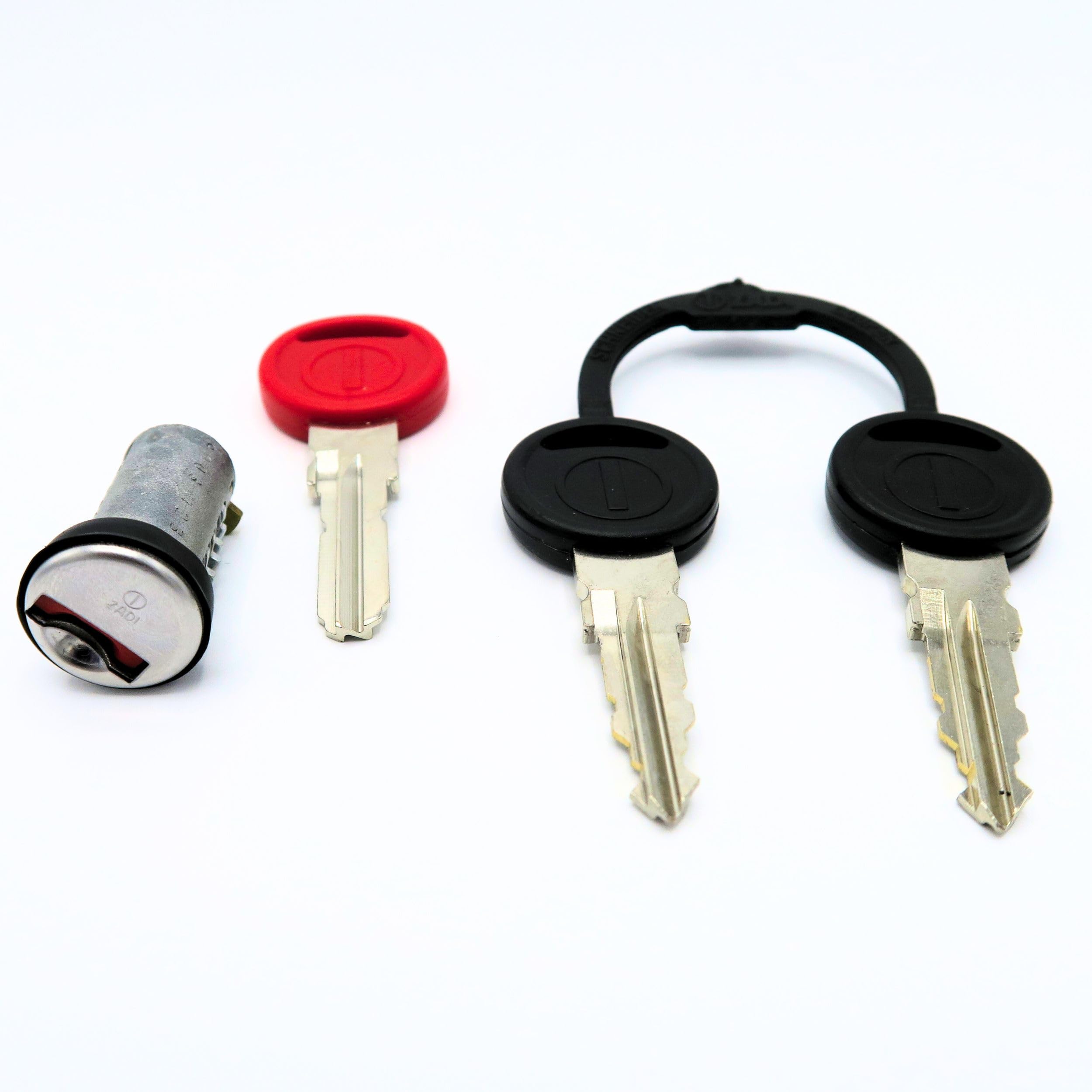 Zadi Kit de remplacement de cylindre de serrure STS avec languette rouge pour camping-car, caravane, selle Vespa Etc. Clé extracteur + cylindre d'origine avec 2 clés