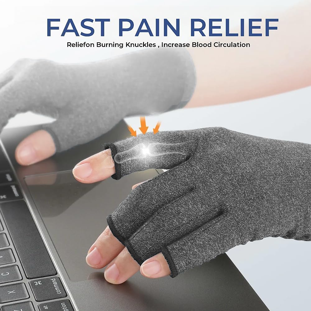 Arthritis Gloves for Women for Pain, Men and Women Fingerless Compression Wrap for Hand Pain and Osteoarthritis Compression Gloves Women,M,Grey - Image 3