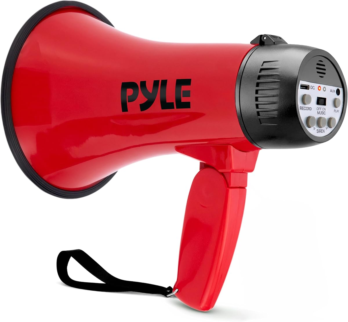 Pyle Rechargeable Bullhorn Megaphone with Voice Recording, AUX Input & Siren, USB-C Fast Charging, 1200-Yard Voice Range for Sports Coaching, Events & Crowd Control