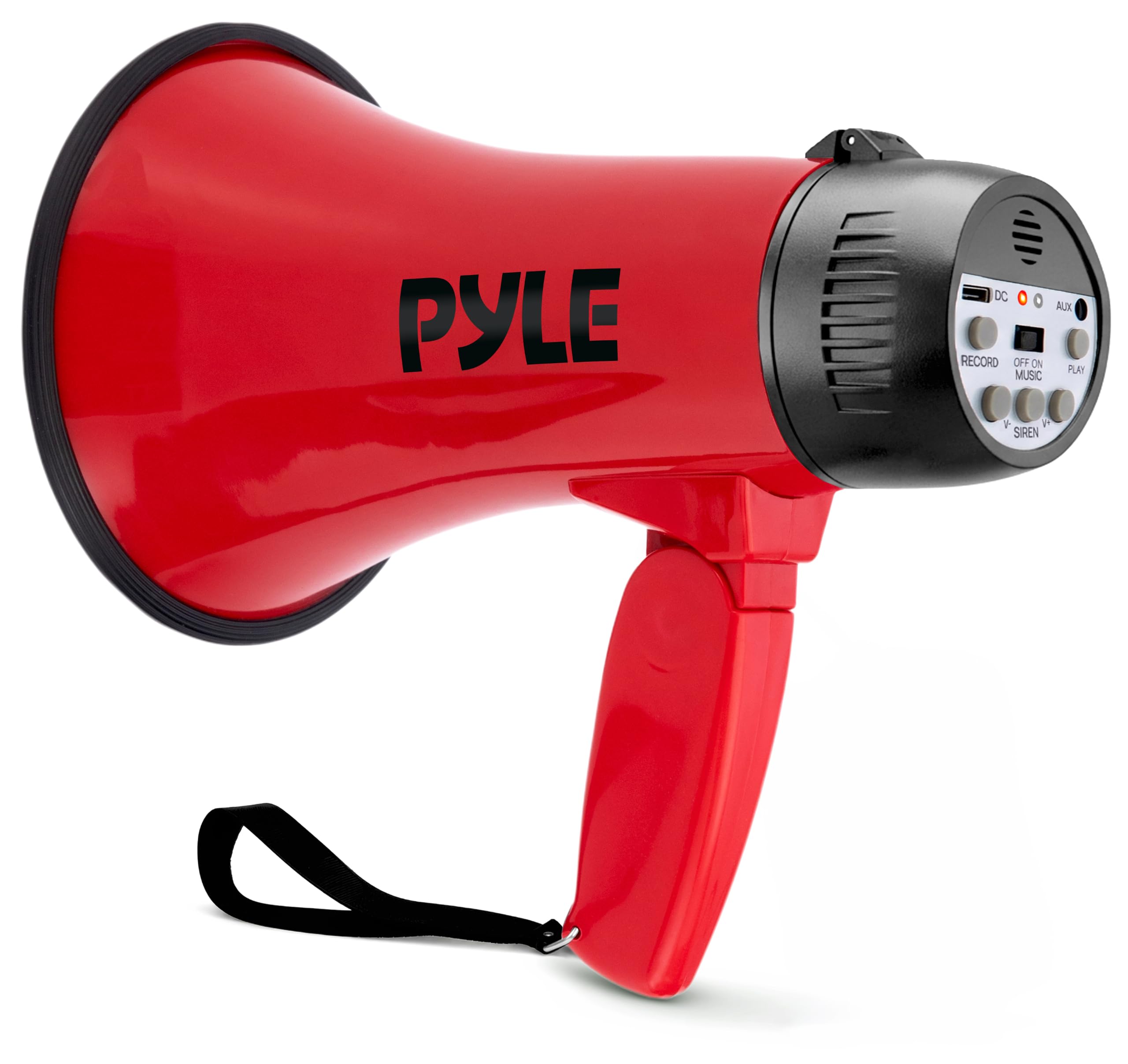 Pyle Rechargeable Bullhorn Megaphone with Voice Recording, AUX Input & Siren, USB-C Fast Charging, 1200-Yard Voice Range for Sports Coaching, Events & Crowd Control