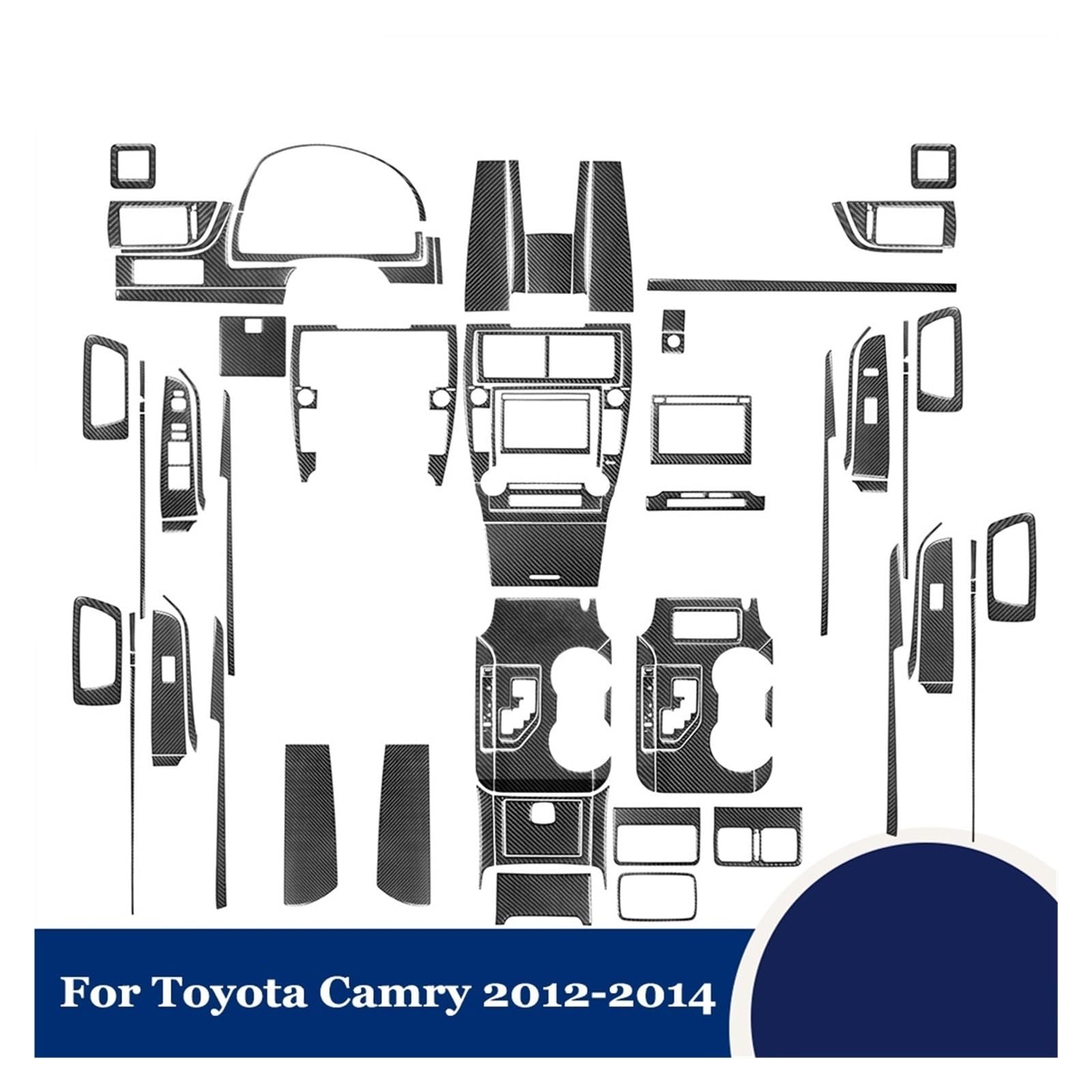 Pełny zestaw naklejek z włókna węglowego kompatybilny z Toyota Camry 2012 2013 2014 sterowanie centralne zestaw do wykończenia panelu zmiany biegów akcesoria do wnętrza samochodu(Black Set C)