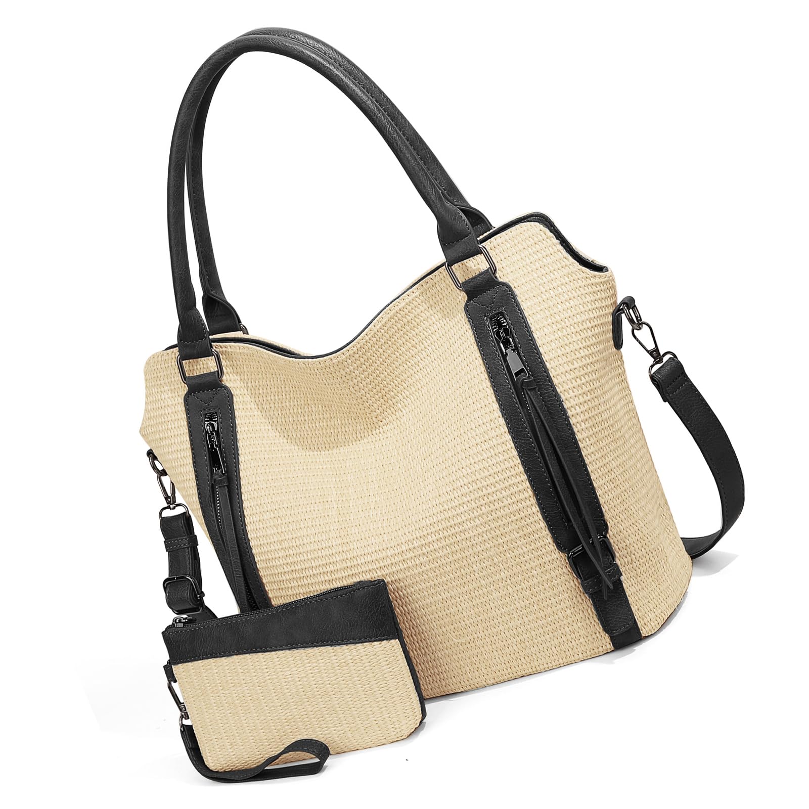 Borsa in paglia intrecciata con tracolla regolabile e tasche multiple Elegante borsa a tracolla intrecciata per donna Borsa a tracolla per uso quotidiano